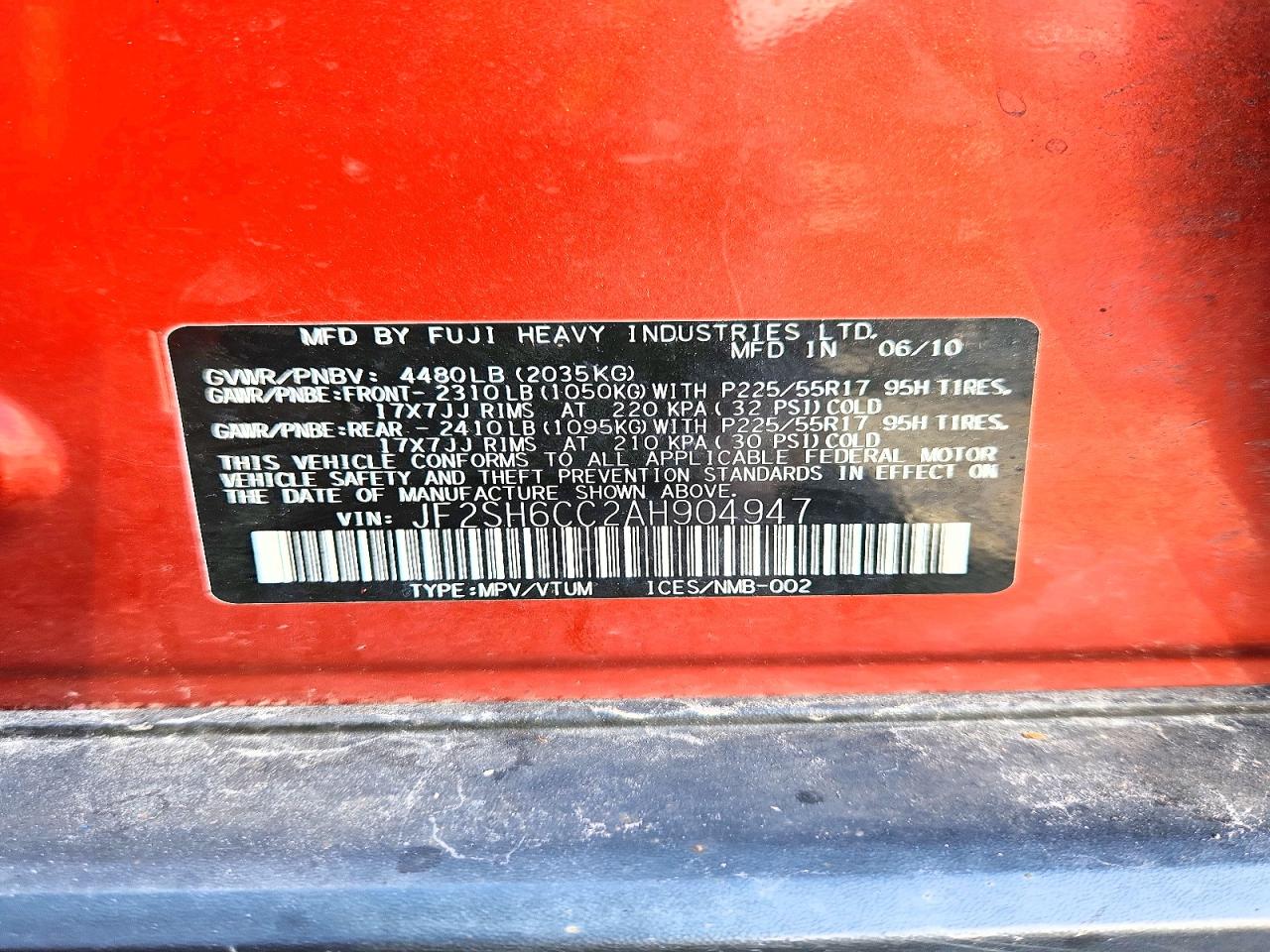 2010 Subaru Forester 2.5x Premium Orange vin: JF2SH6CC2AH904947
