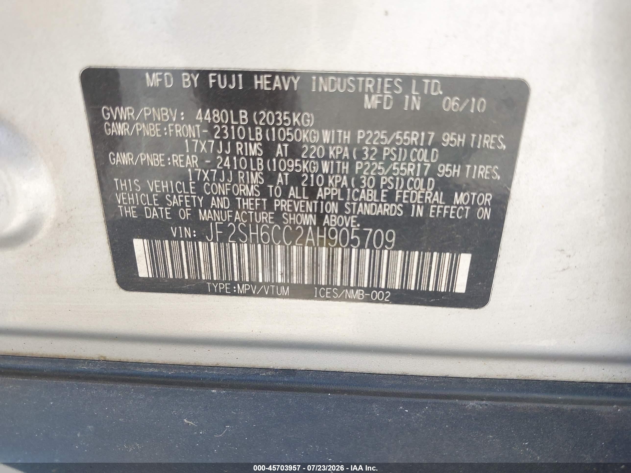 2010 Subaru Forester 2.5x Premium Серебряный vin: JF2SH6CC2AH905709
