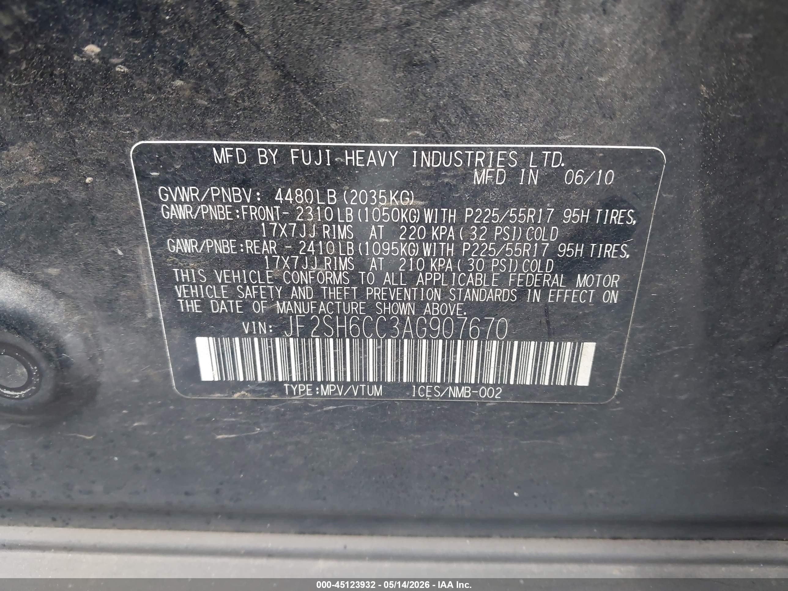 2010 Subaru Forester 2.5x Premium Black vin: JF2SH6CC3AG907670