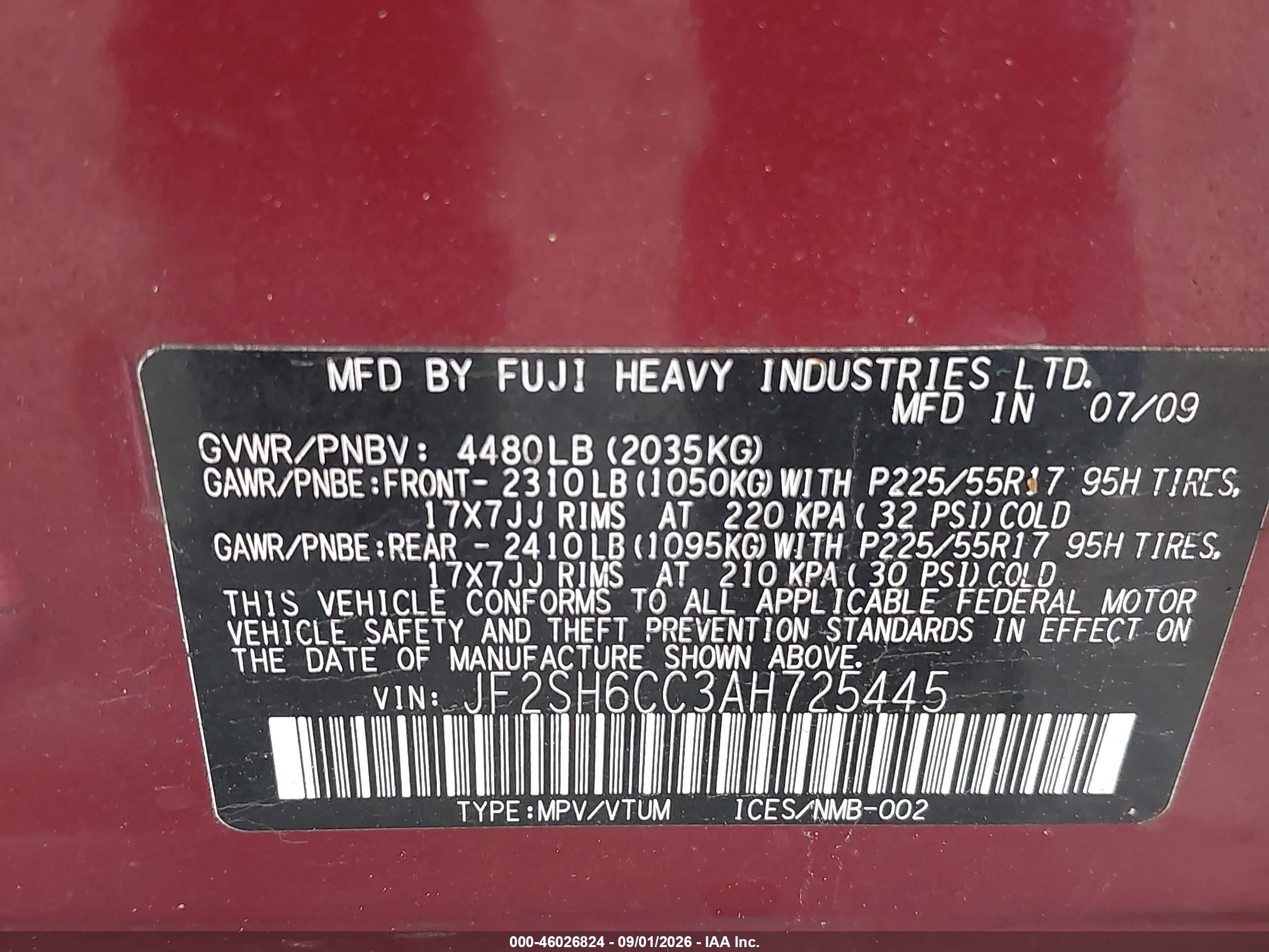 2010 Subaru Forester 2.5x Premium Maroon vin: JF2SH6CC3AH725445