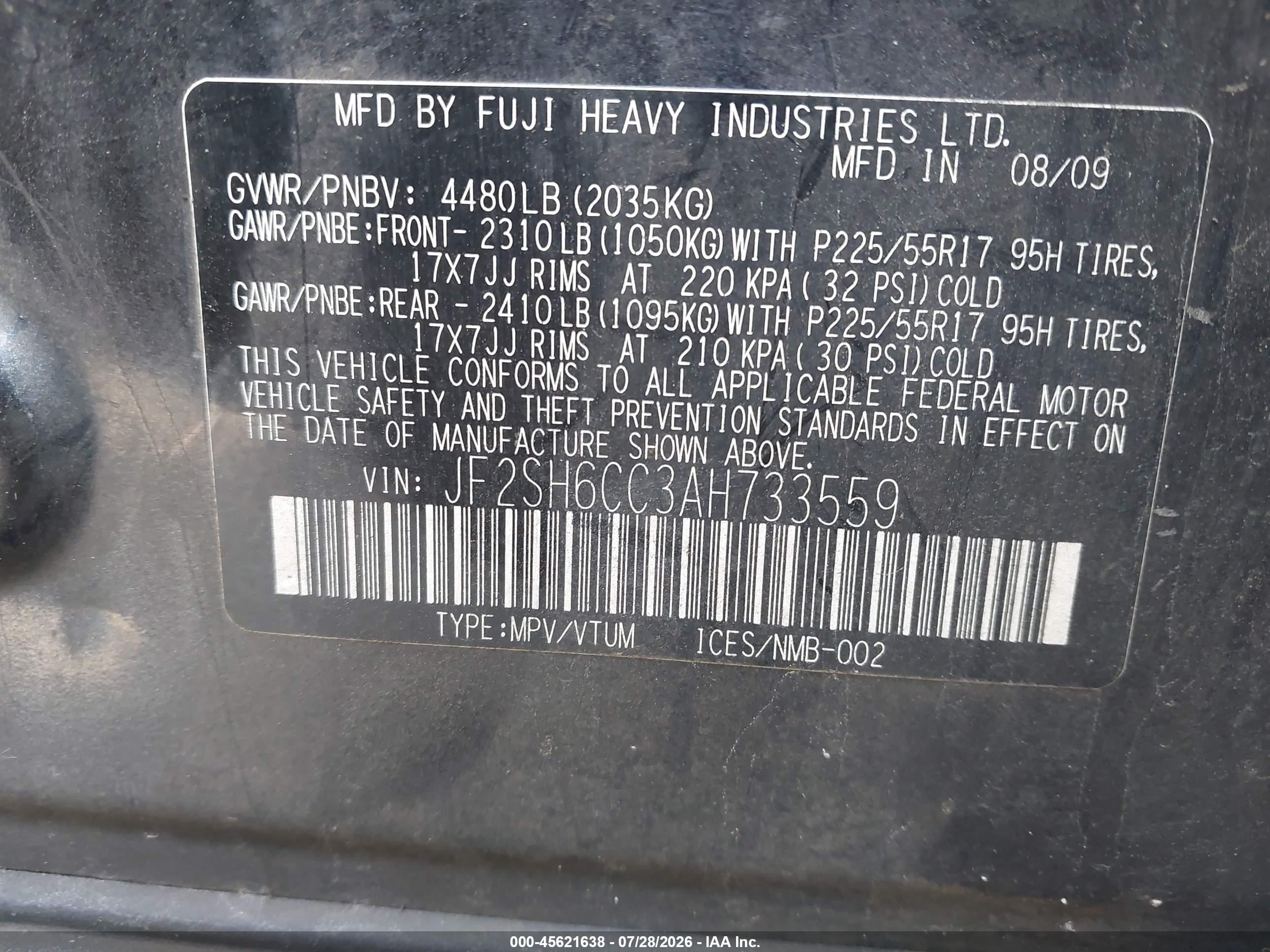2010 Subaru Forester 2.5x Premium Black vin: JF2SH6CC3AH733559