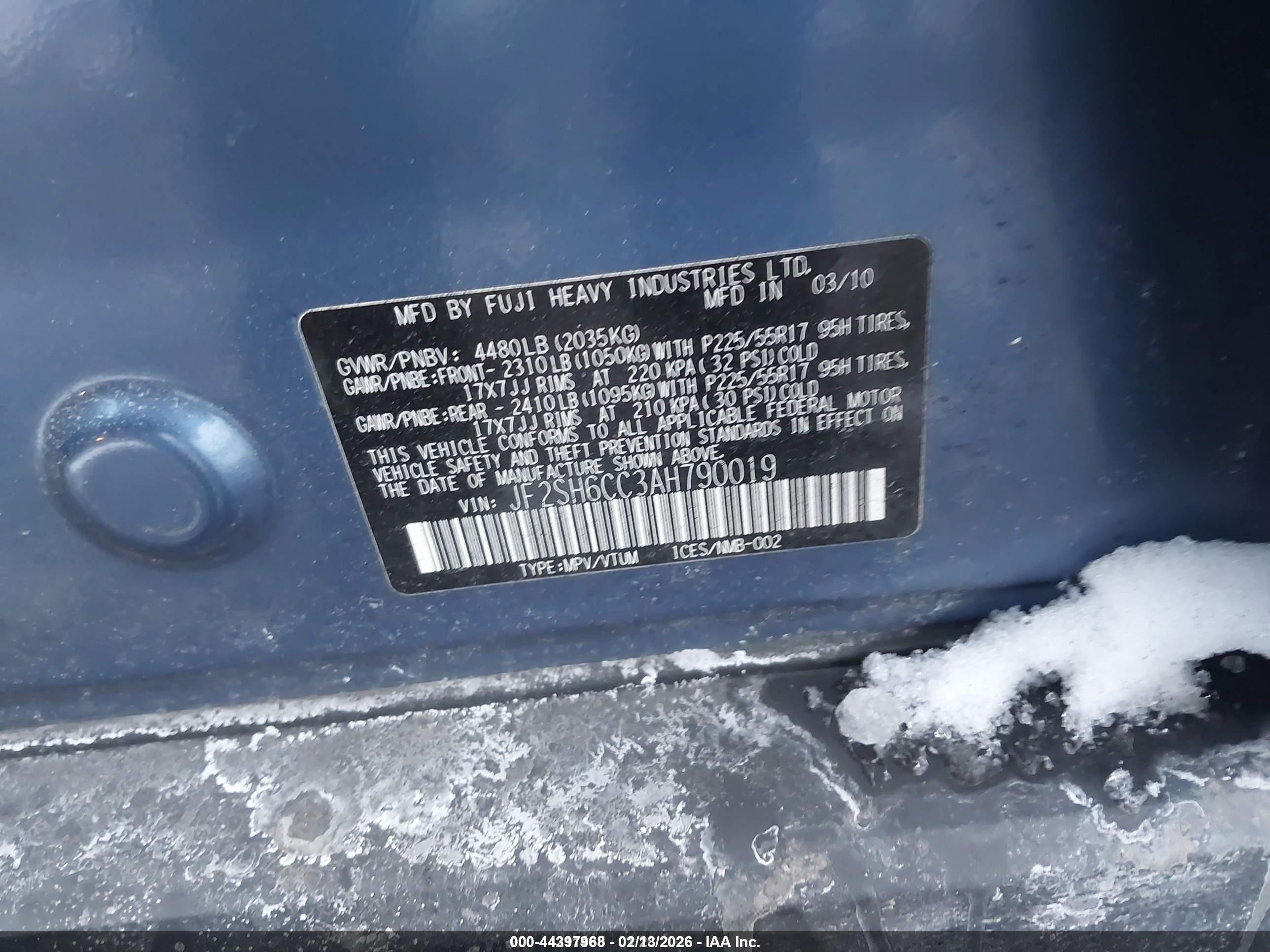 2010 Subaru Forester 2.5x Premium Blue vin: JF2SH6CC3AH790019