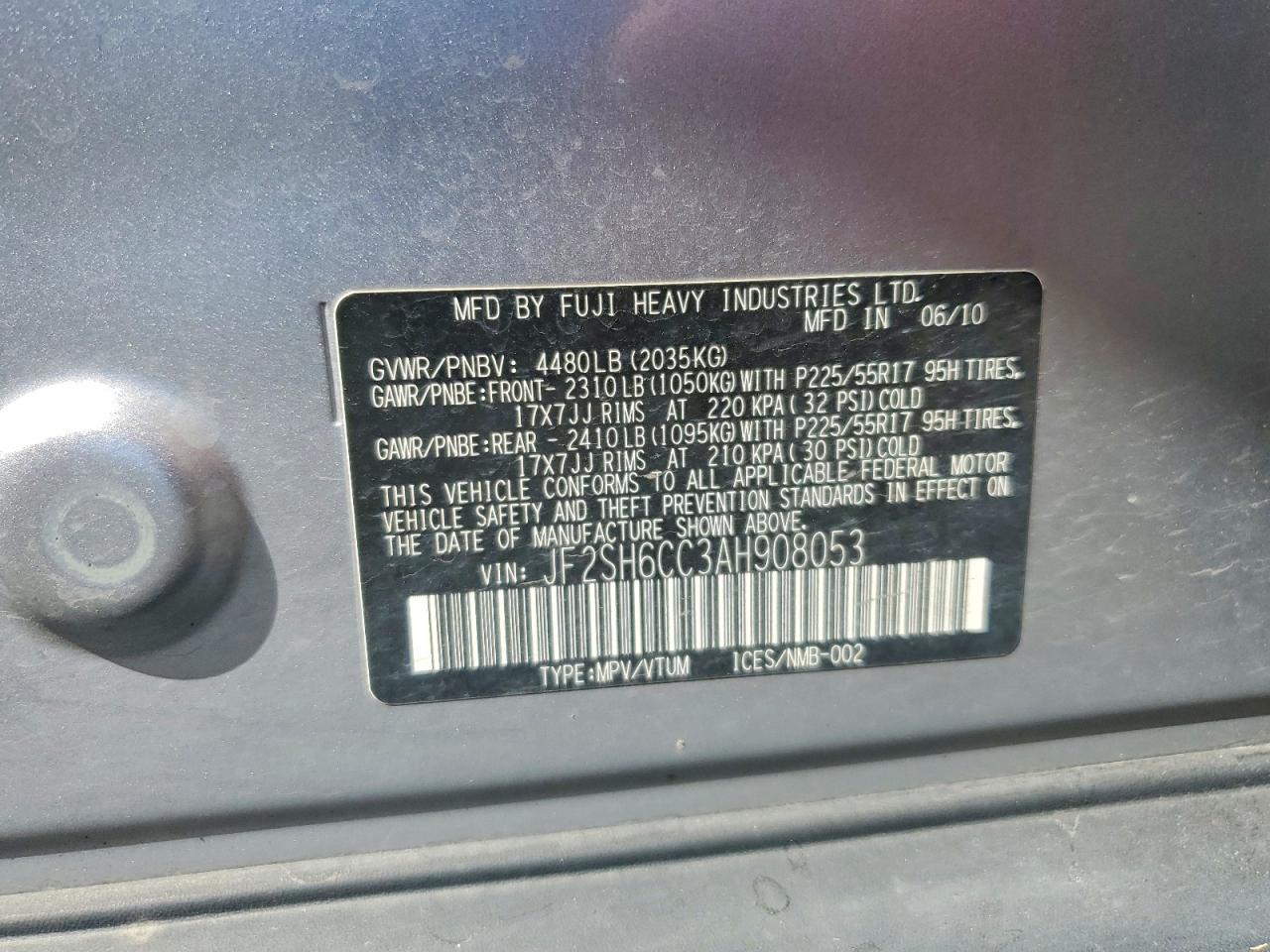 2010 Subaru Forester 2.5x Premium Silver vin: JF2SH6CC3AH908053
