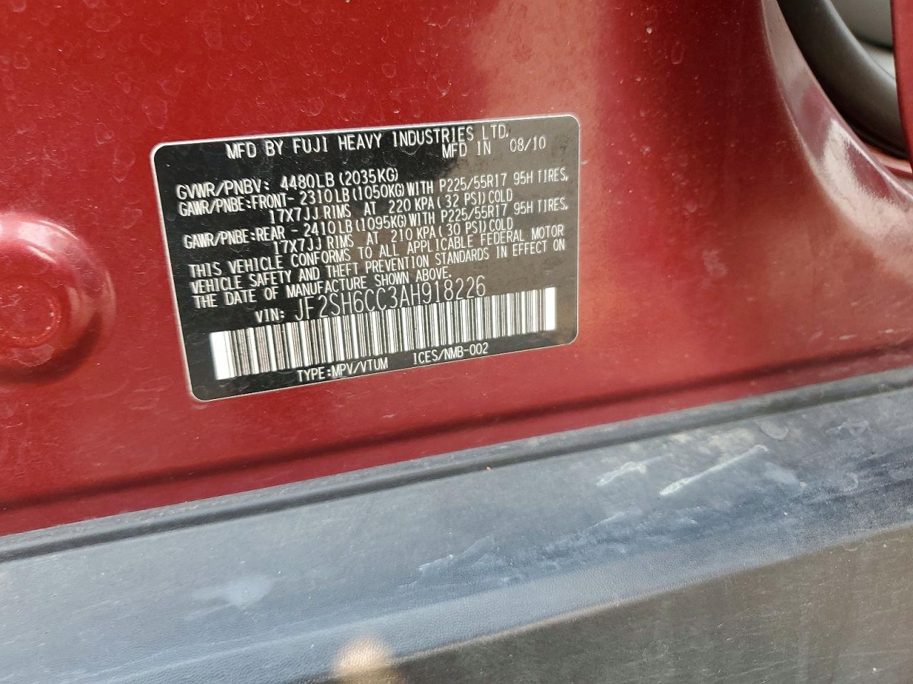 2010 Subaru Forester 2.5x Premium Red vin: JF2SH6CC3AH918226