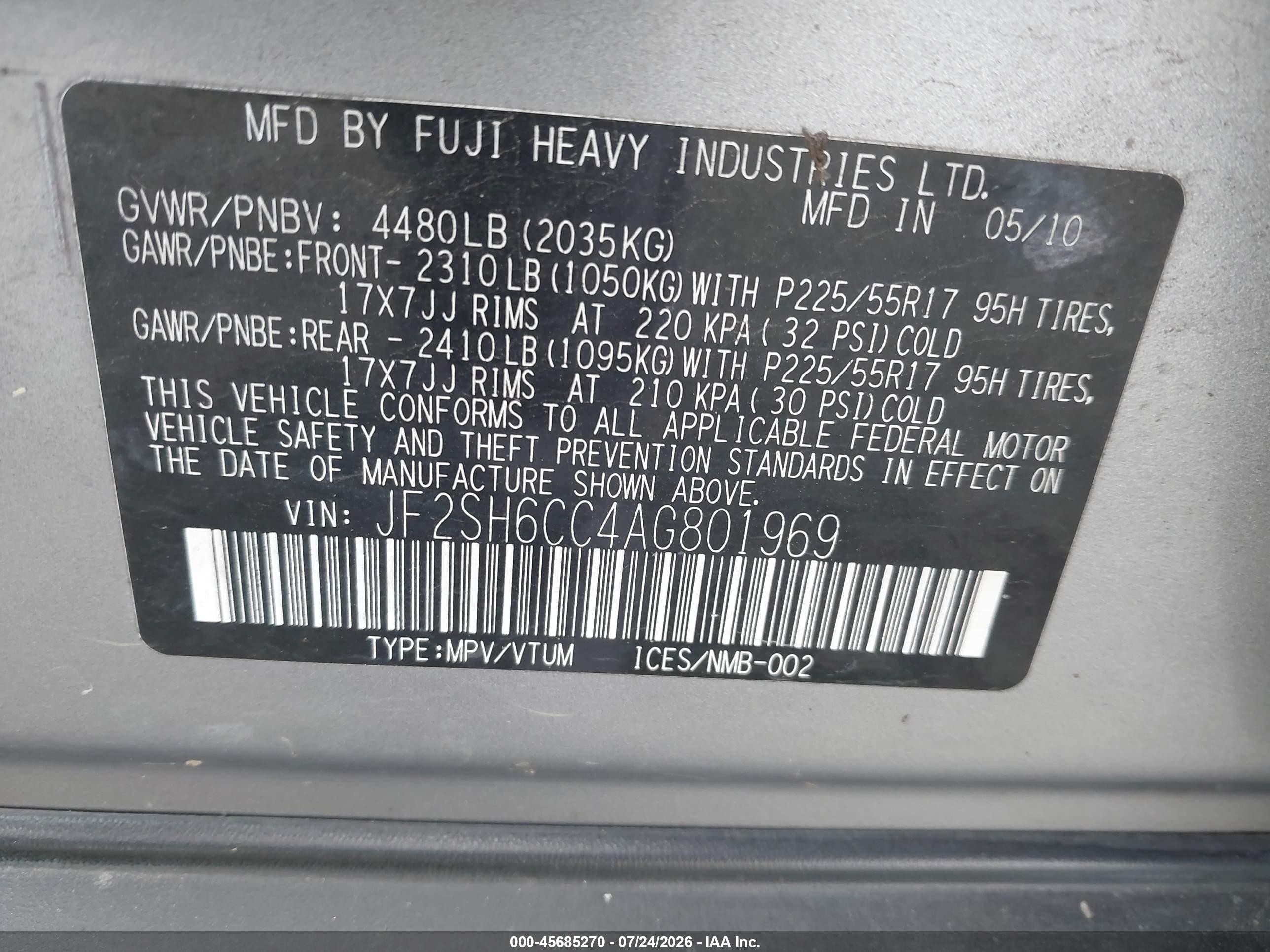 2010 Subaru Forester 2.5x Premium Silver vin: JF2SH6CC4AG801969