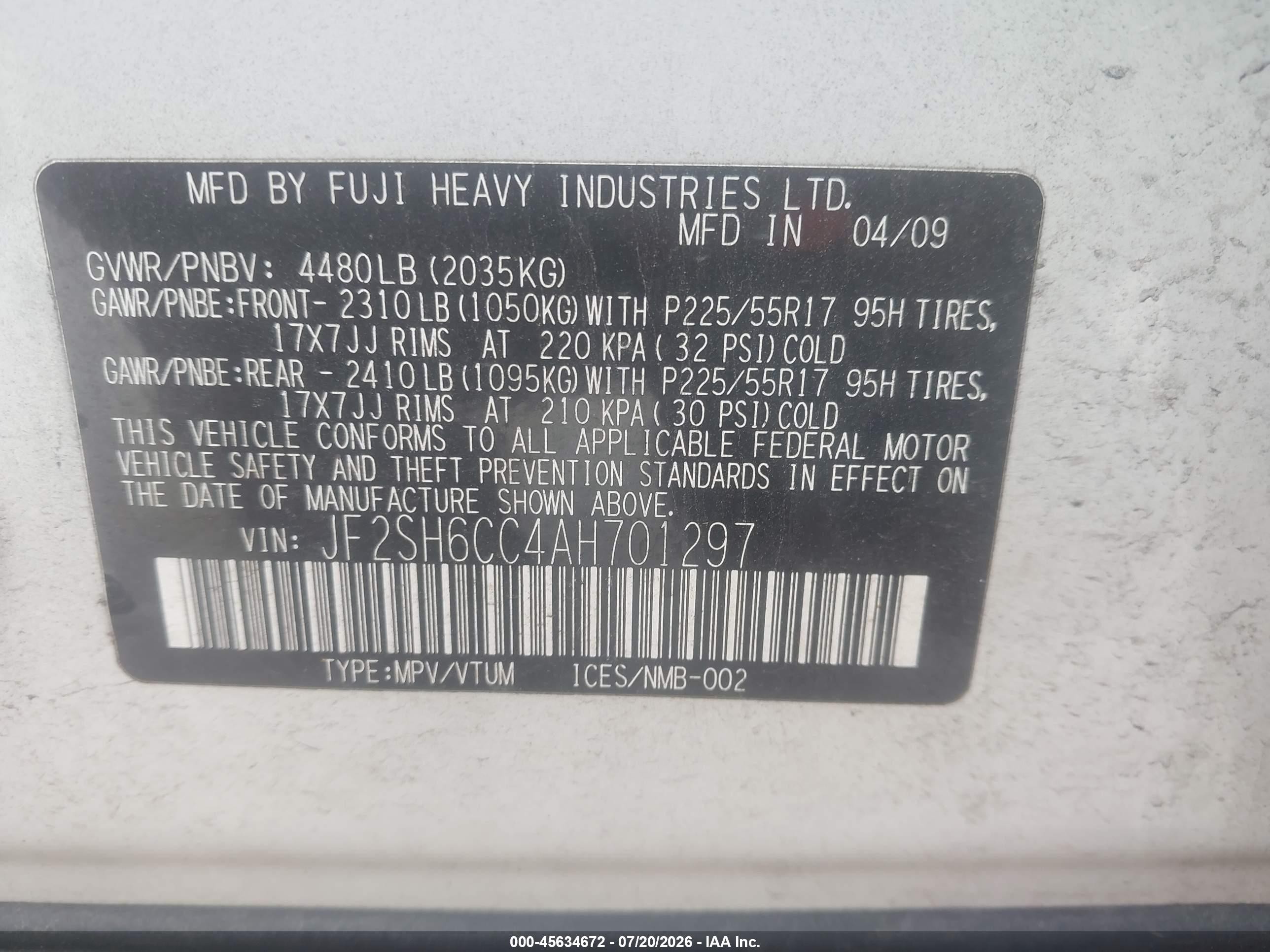 2010 Subaru Forester 2.5x Premium White vin: JF2SH6CC4AH701297