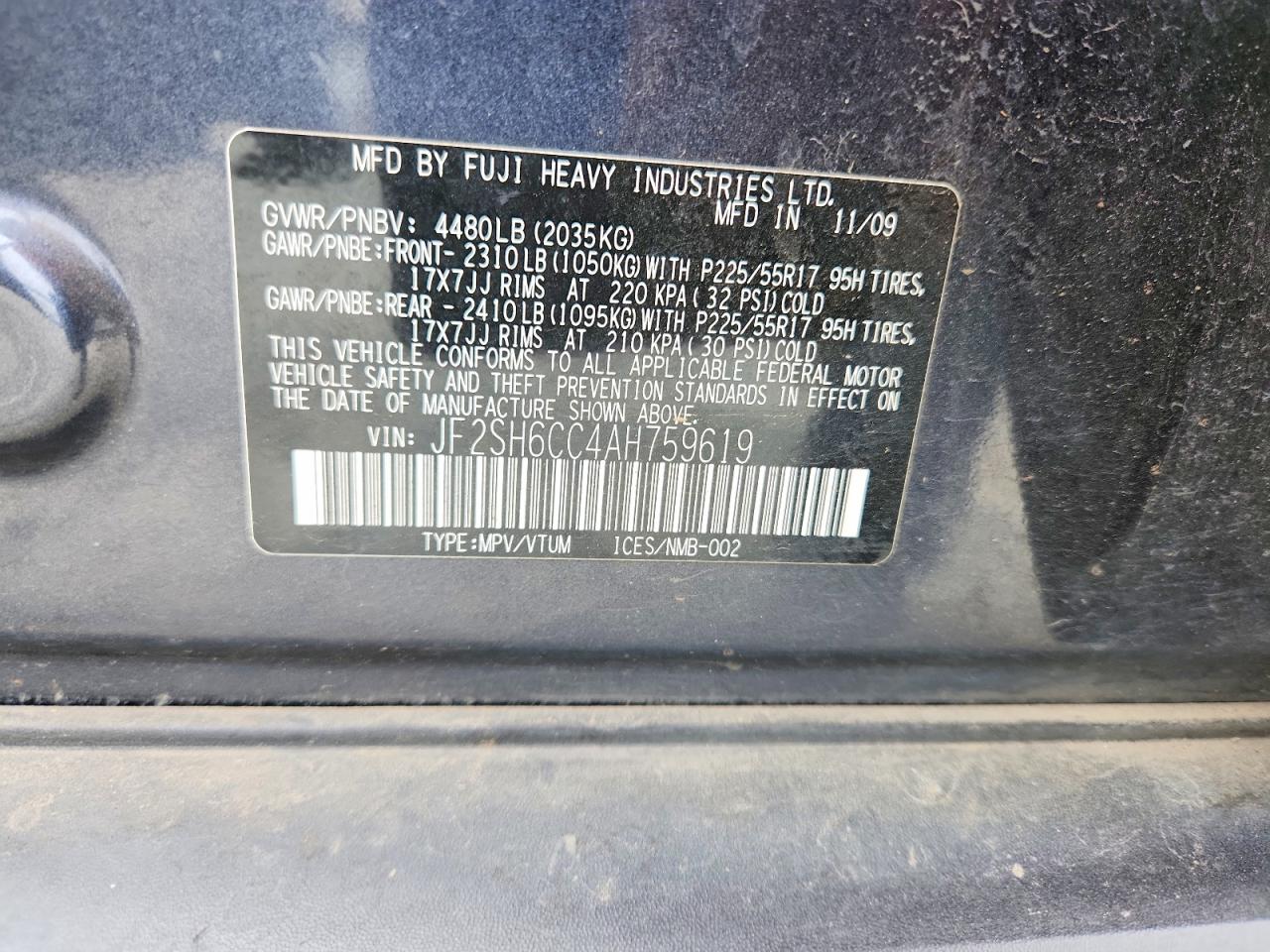 2010 Subaru Forester 2.5x Premium Серый vin: JF2SH6CC4AH759619