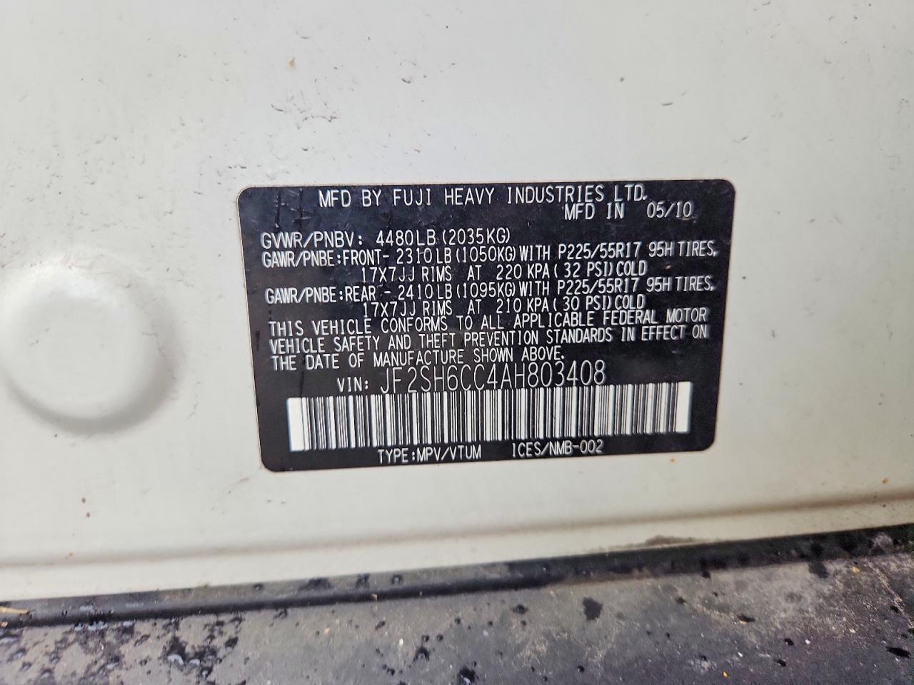 2010 Subaru Forester 2.5x Premium White vin: JF2SH6CC4AH803408
