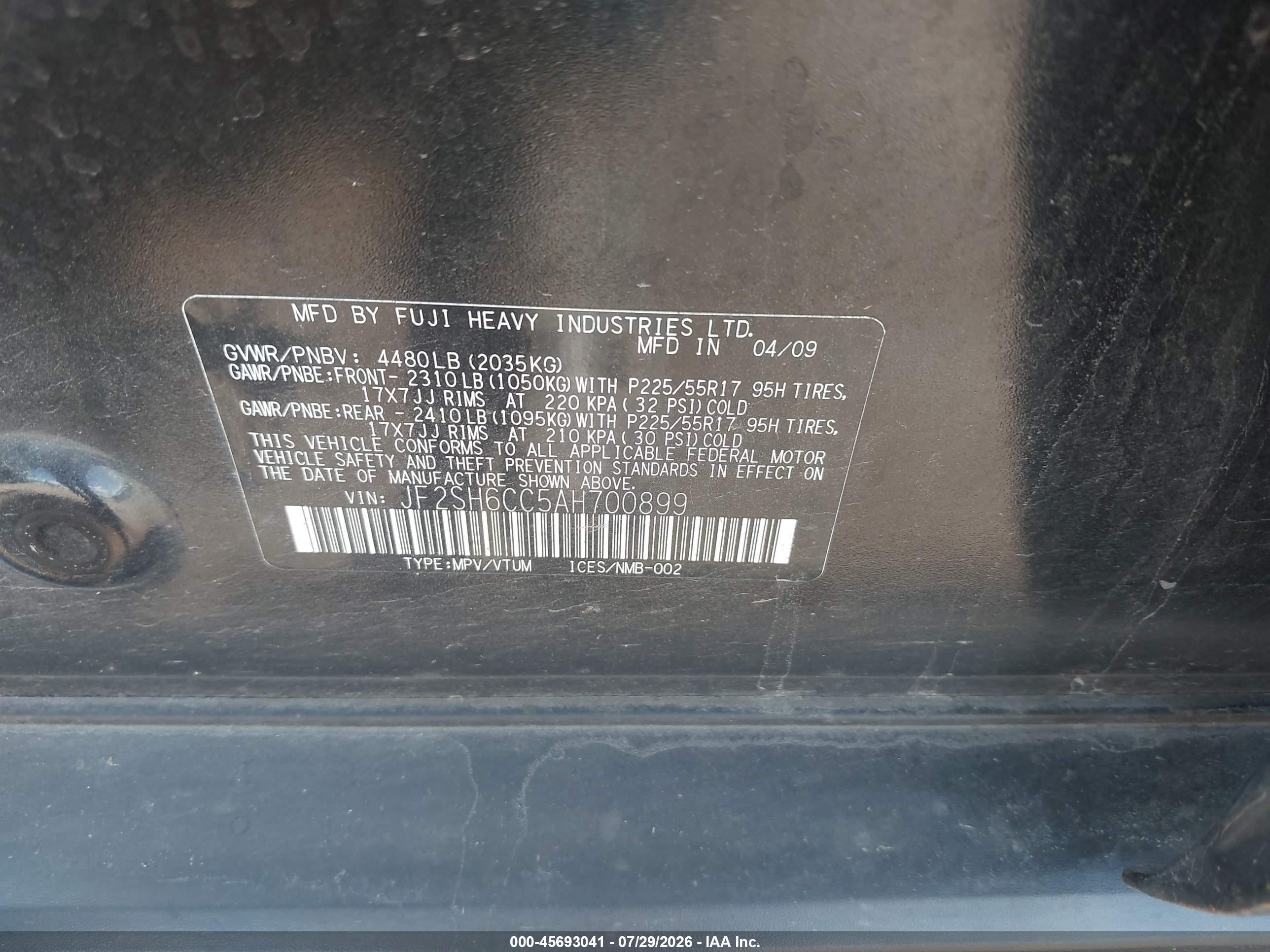 2010 Subaru Forester 2.5x Premium Black vin: JF2SH6CC5AH700899