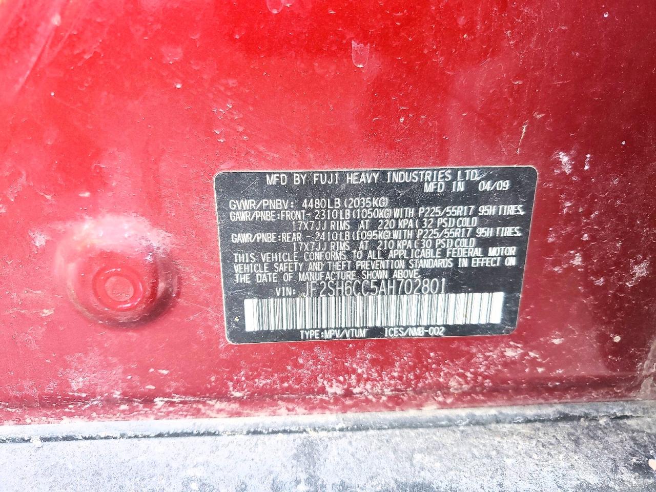 2010 Subaru Forester 2.5x Premium Maroon vin: JF2SH6CC5AH702801