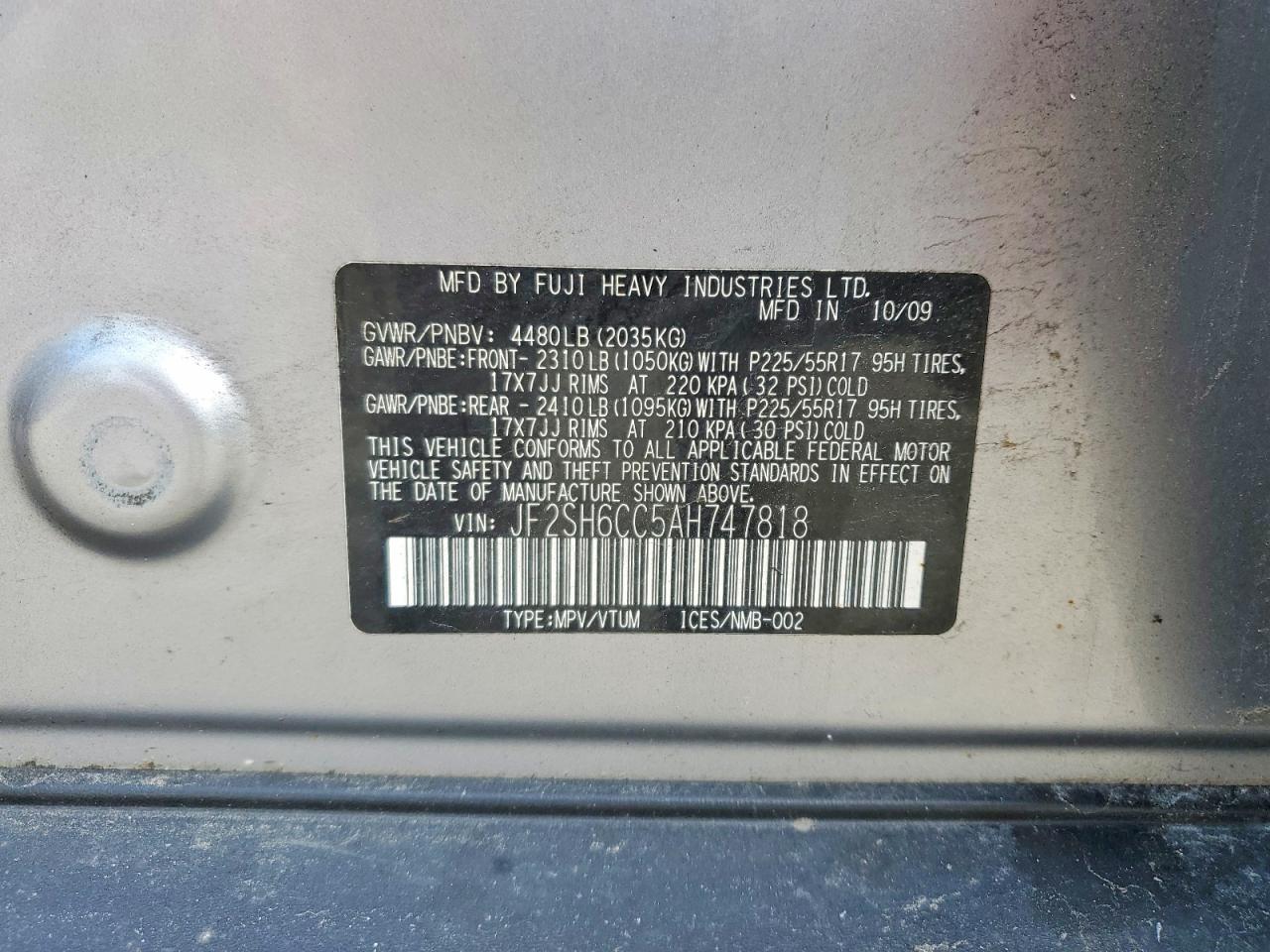 2010 Subaru Forester 2.5x Premium Silver vin: JF2SH6CC5AH747818
