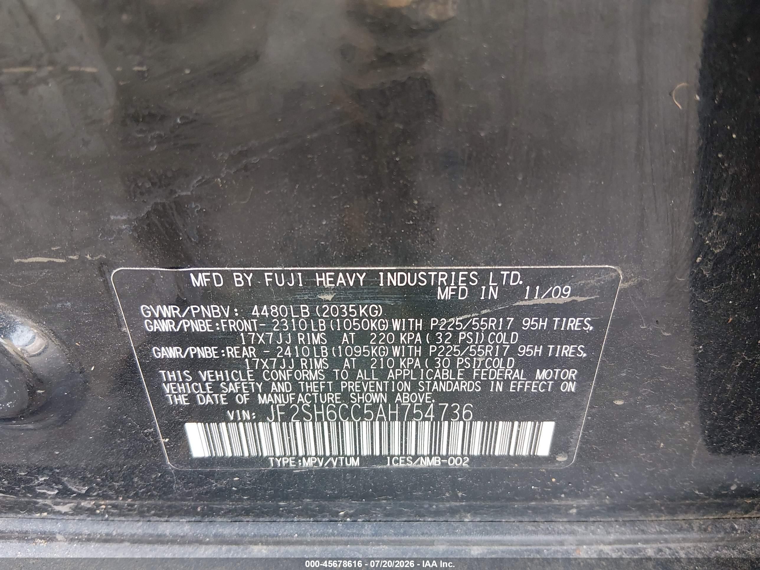 2010 Subaru Forester 2.5x Premium Black vin: JF2SH6CC5AH754736