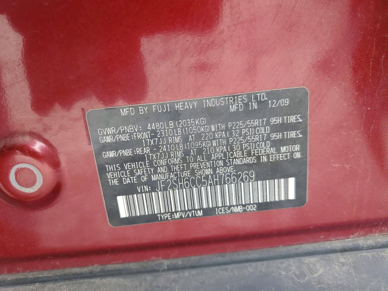 2010 Subaru Forester 2.5x Premium Burgundy vin: JF2SH6CC5AH766269