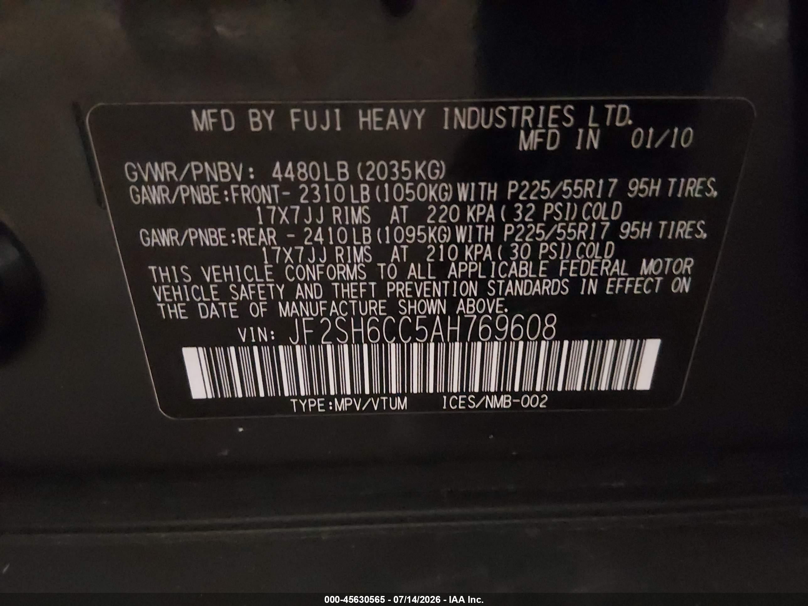 2010 Subaru Forester 2.5x Premium Black vin: JF2SH6CC5AH769608