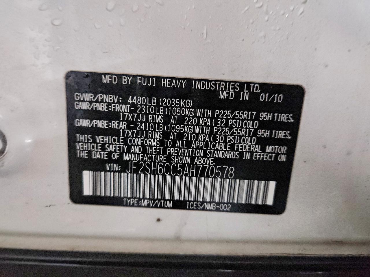 2010 Subaru Forester 2.5x Premium White vin: JF2SH6CC5AH770578