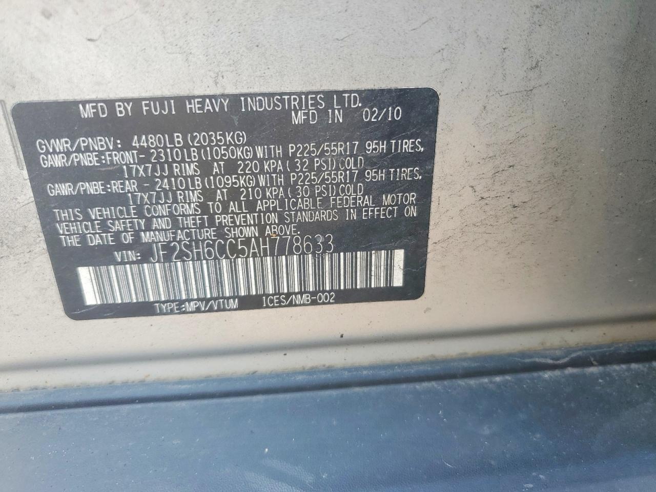 2010 Subaru Forester 2.5x Premium Silver vin: JF2SH6CC5AH778633