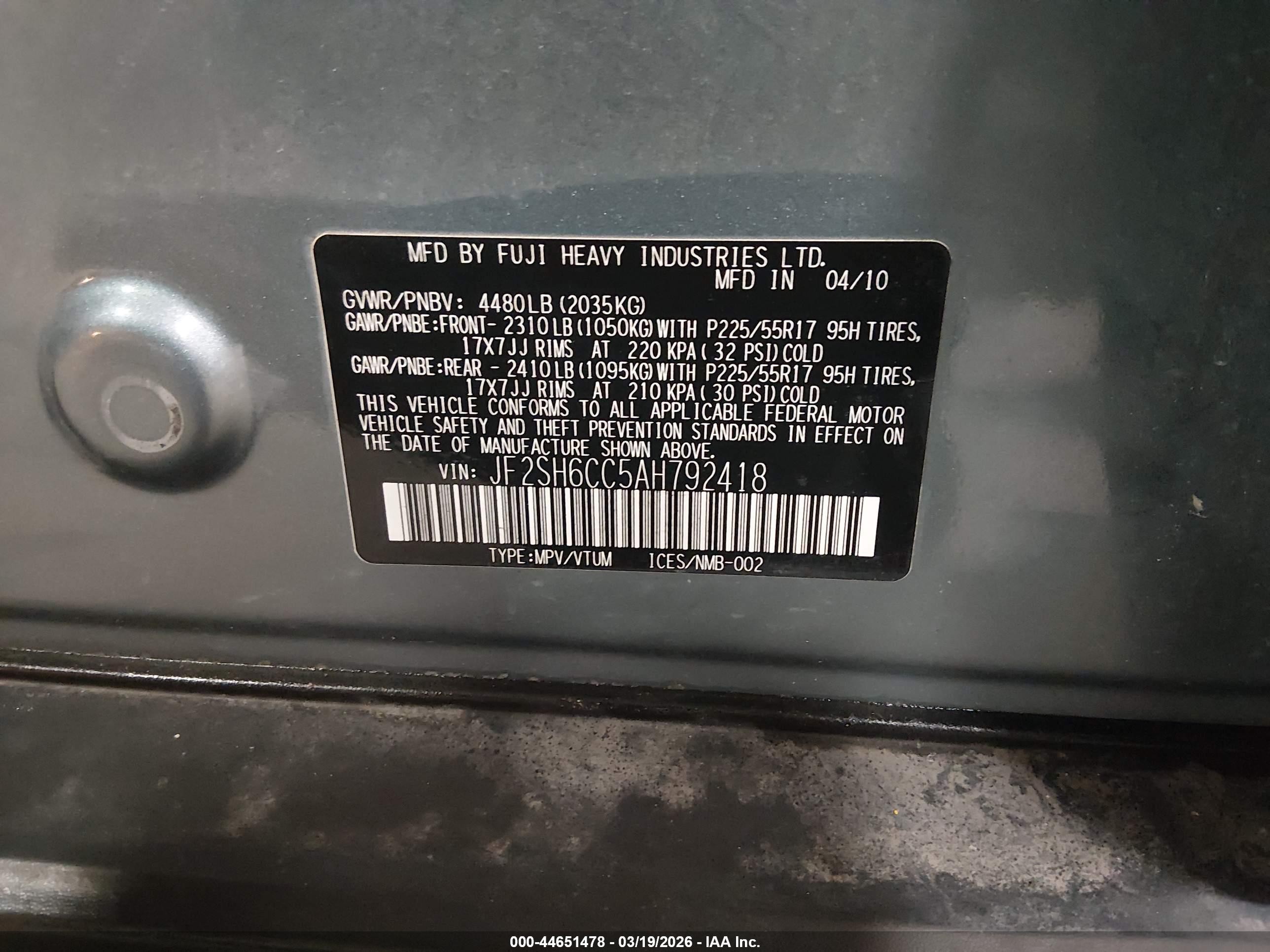 2010 Subaru Forester 2.5x Premium Зеленый vin: JF2SH6CC5AH792418