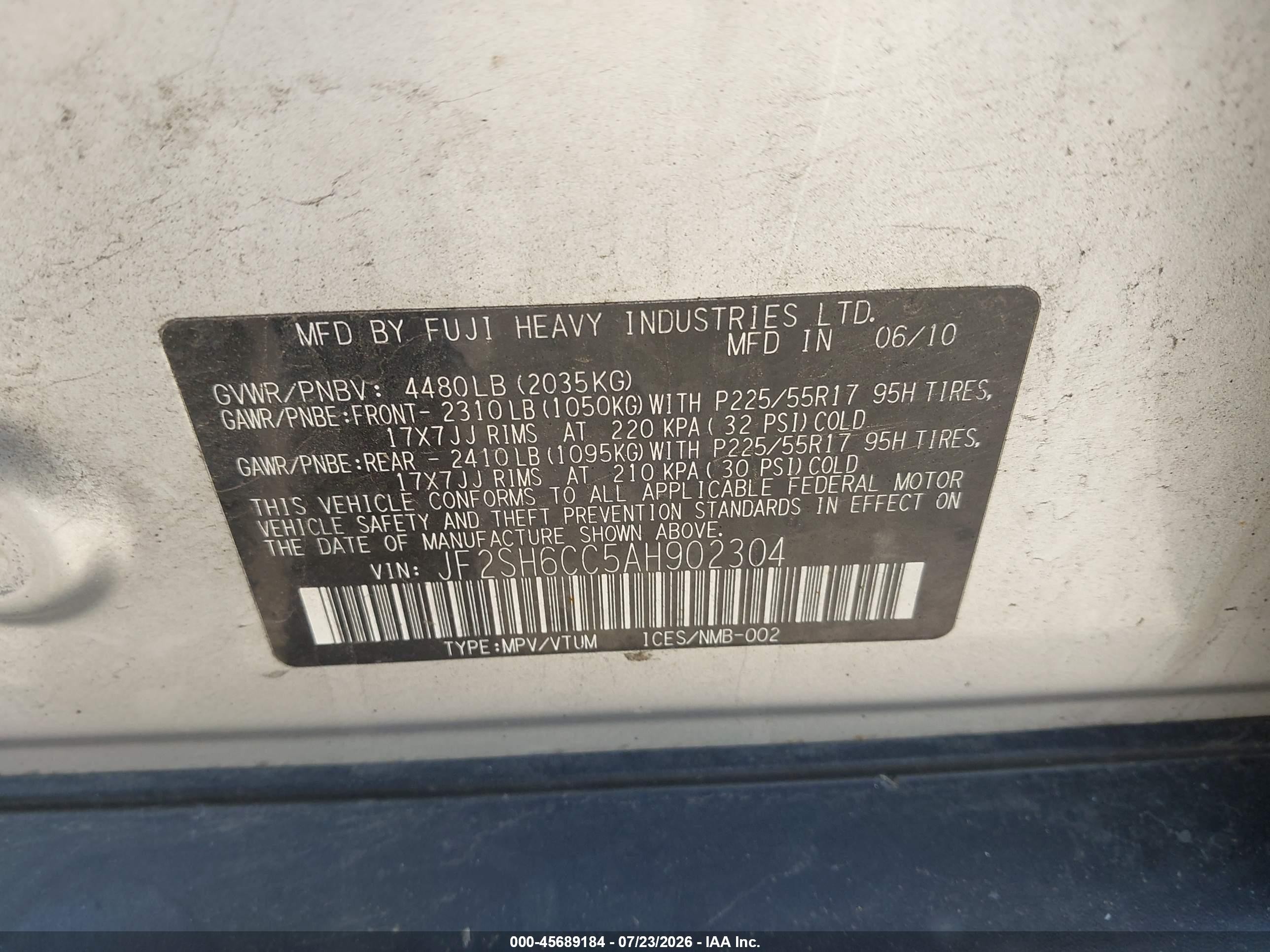 2010 Subaru Forester 2.5x Premium Silver vin: JF2SH6CC5AH902304