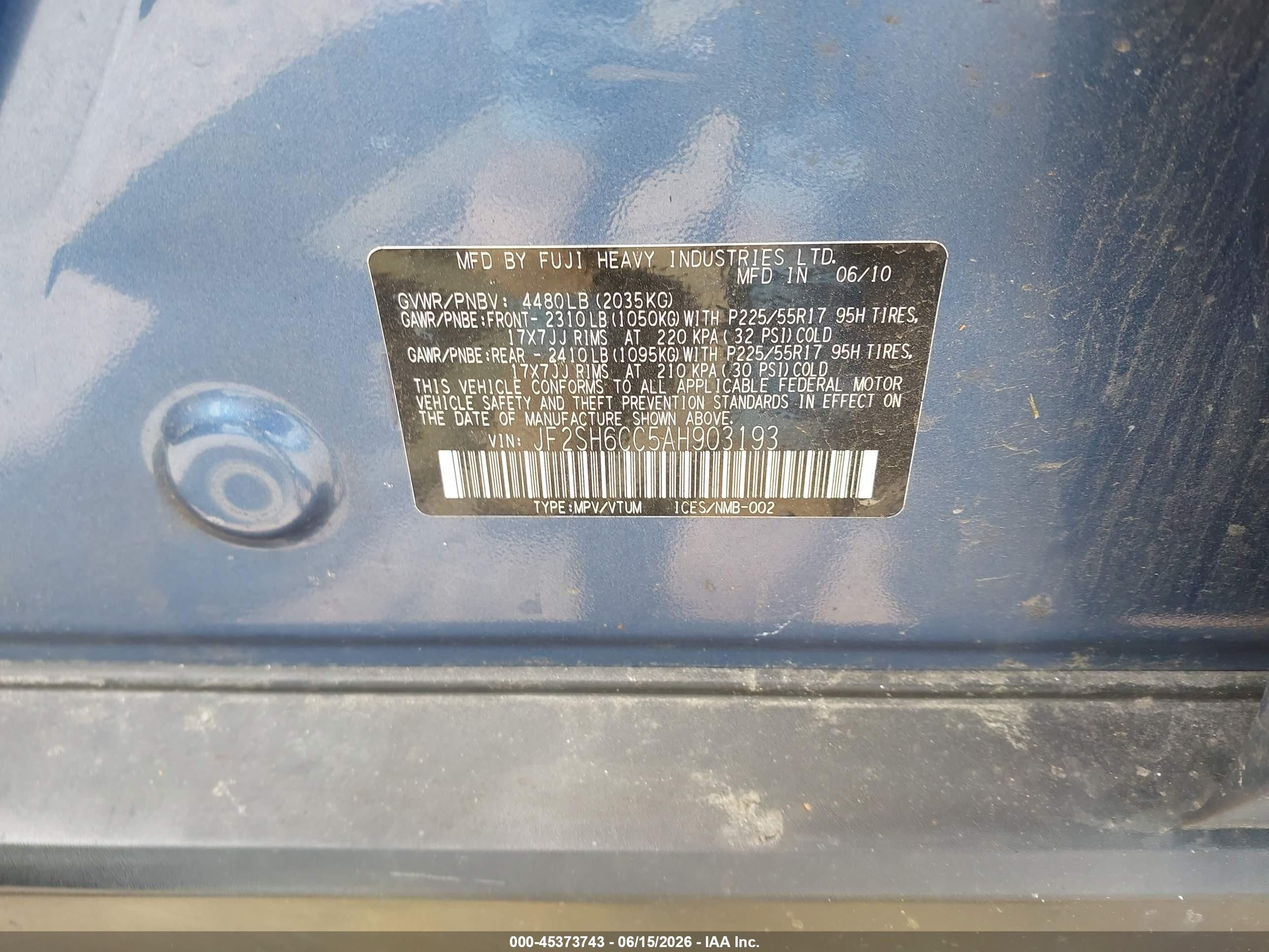 2010 Subaru Forester 2.5x Premium Blue vin: JF2SH6CC5AH903193