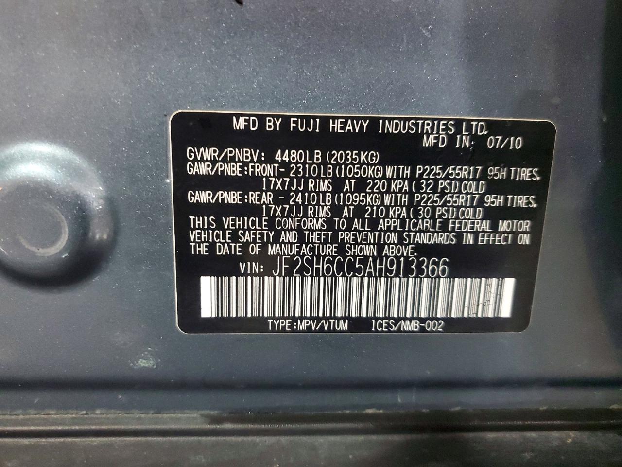 2010 Subaru Forester 2.5x Premium Синий vin: JF2SH6CC5AH913366