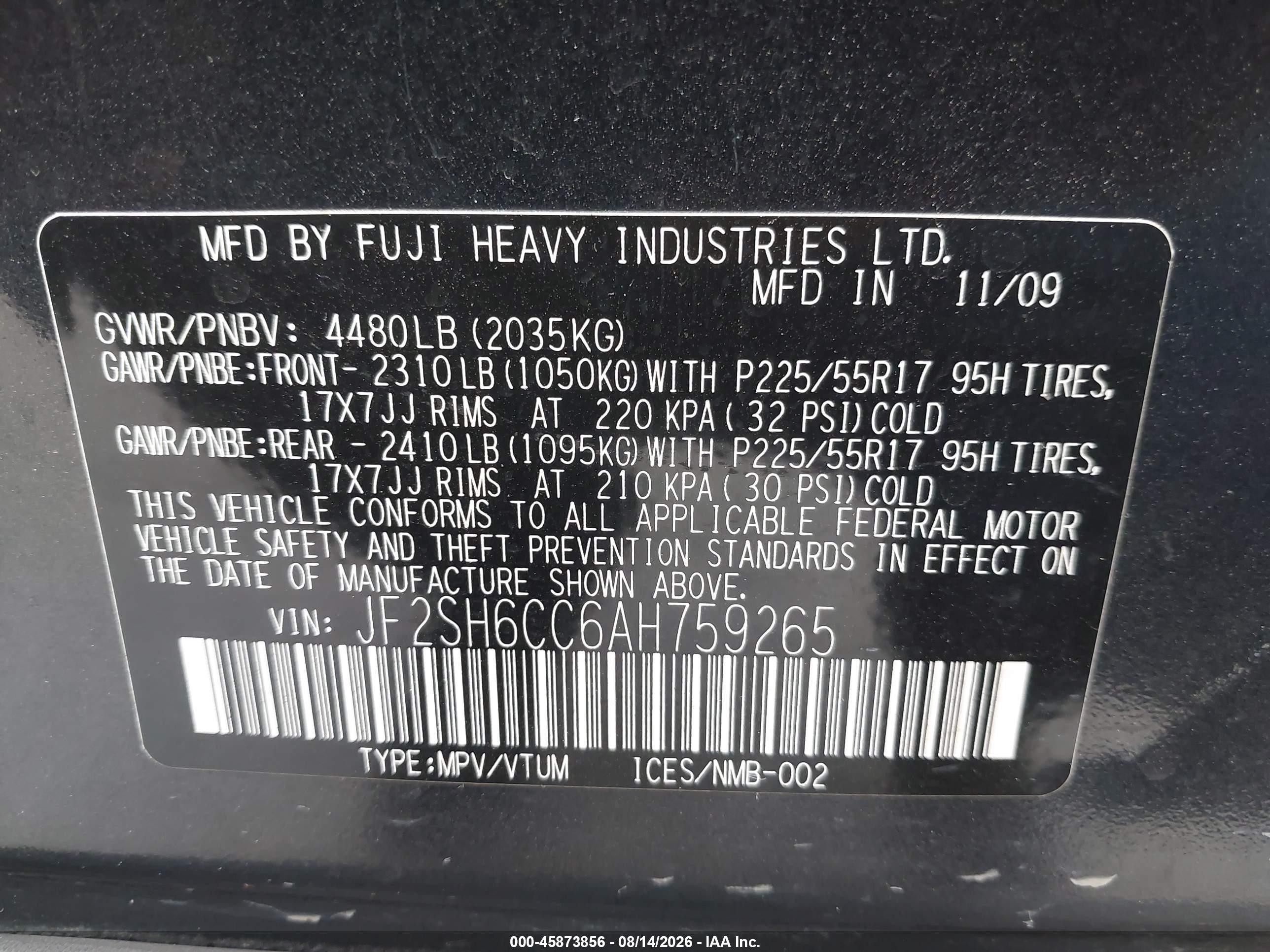 2010 Subaru Forester 2.5x Premium Gray vin: JF2SH6CC6AH759265