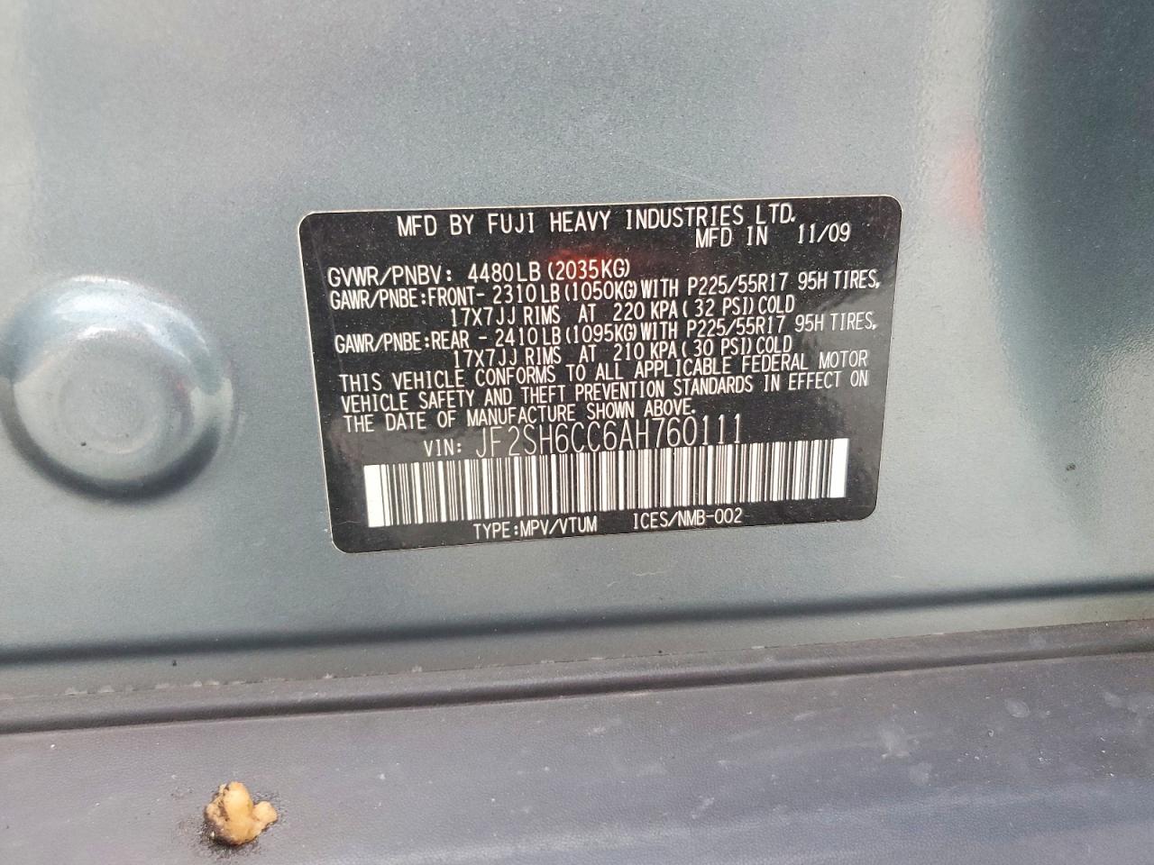 2010 Subaru Forester 2.5x Premium Синий vin: JF2SH6CC6AH760111