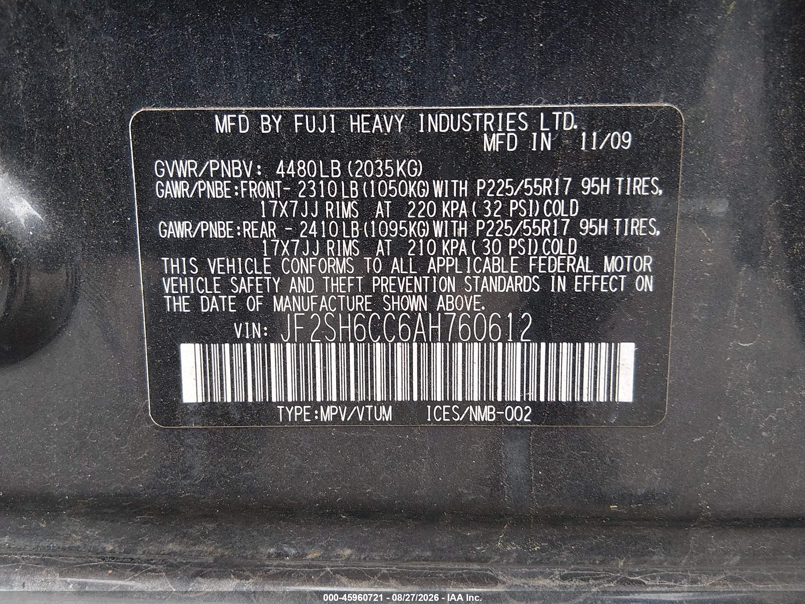2010 Subaru Forester 2.5x Premium Gray vin: JF2SH6CC6AH760612