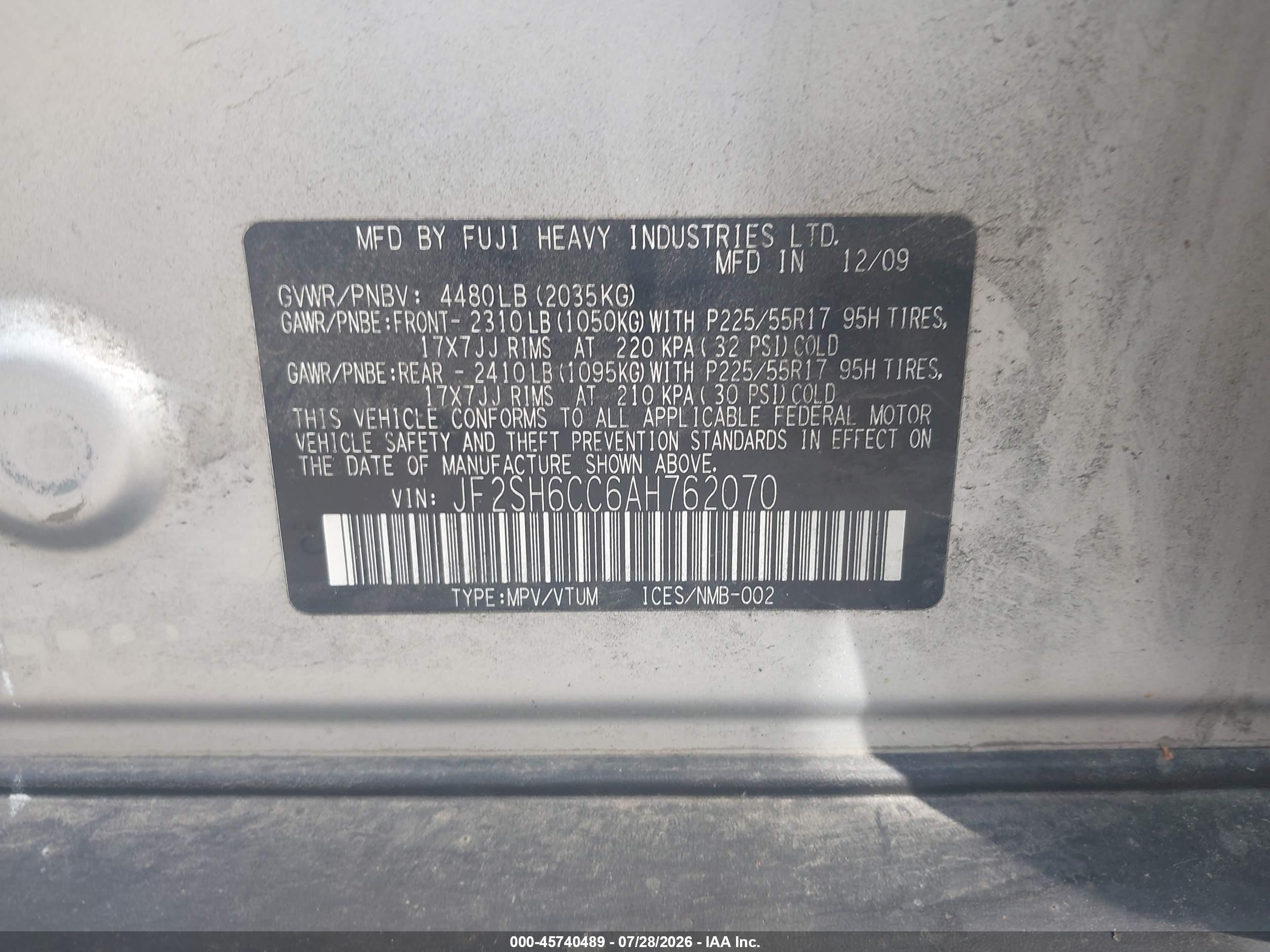 2010 Subaru Forester 2.5x Premium Silver vin: JF2SH6CC6AH762070