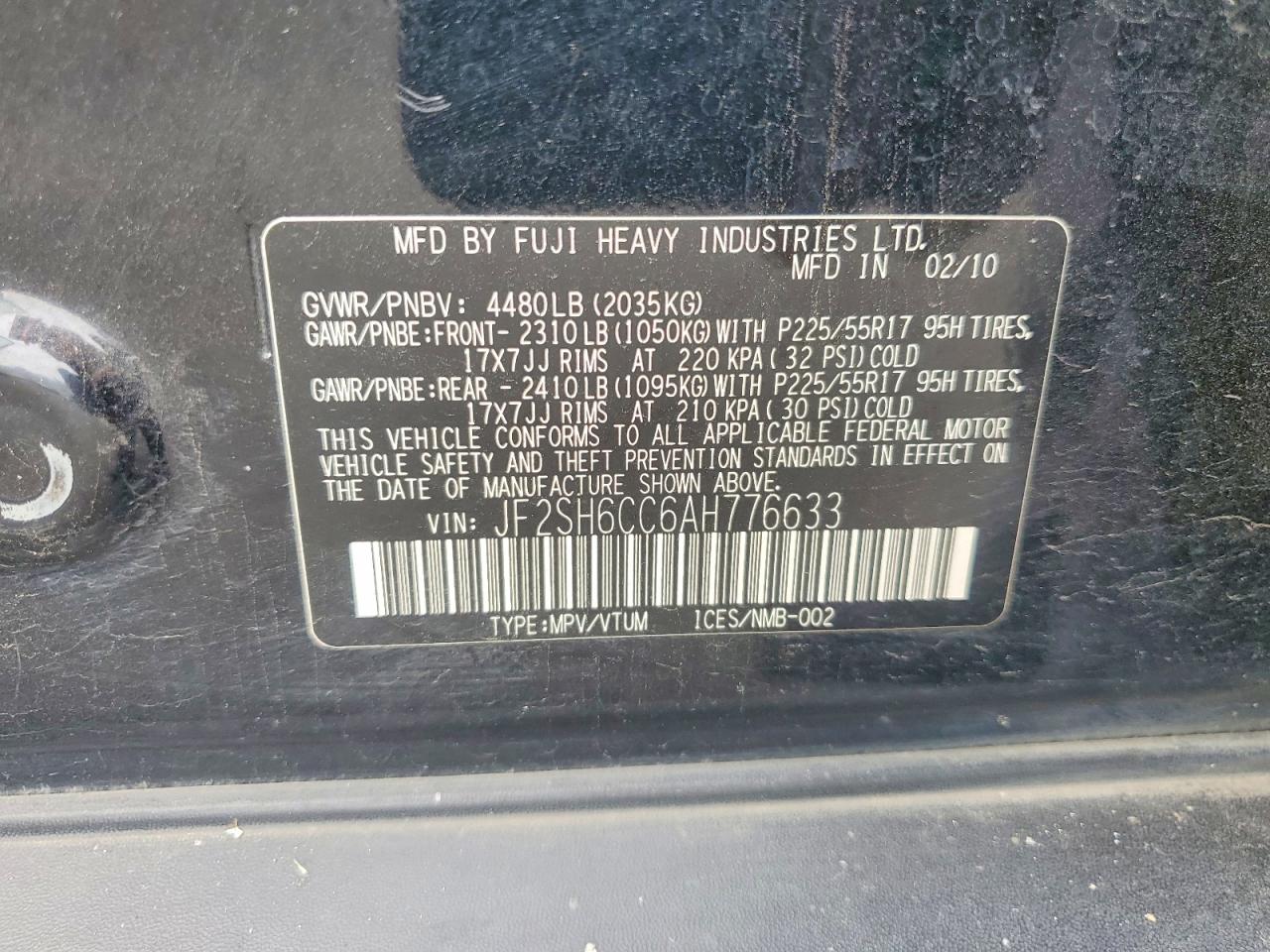 2010 Subaru Forester 2.5x Premium Black vin: JF2SH6CC6AH776633