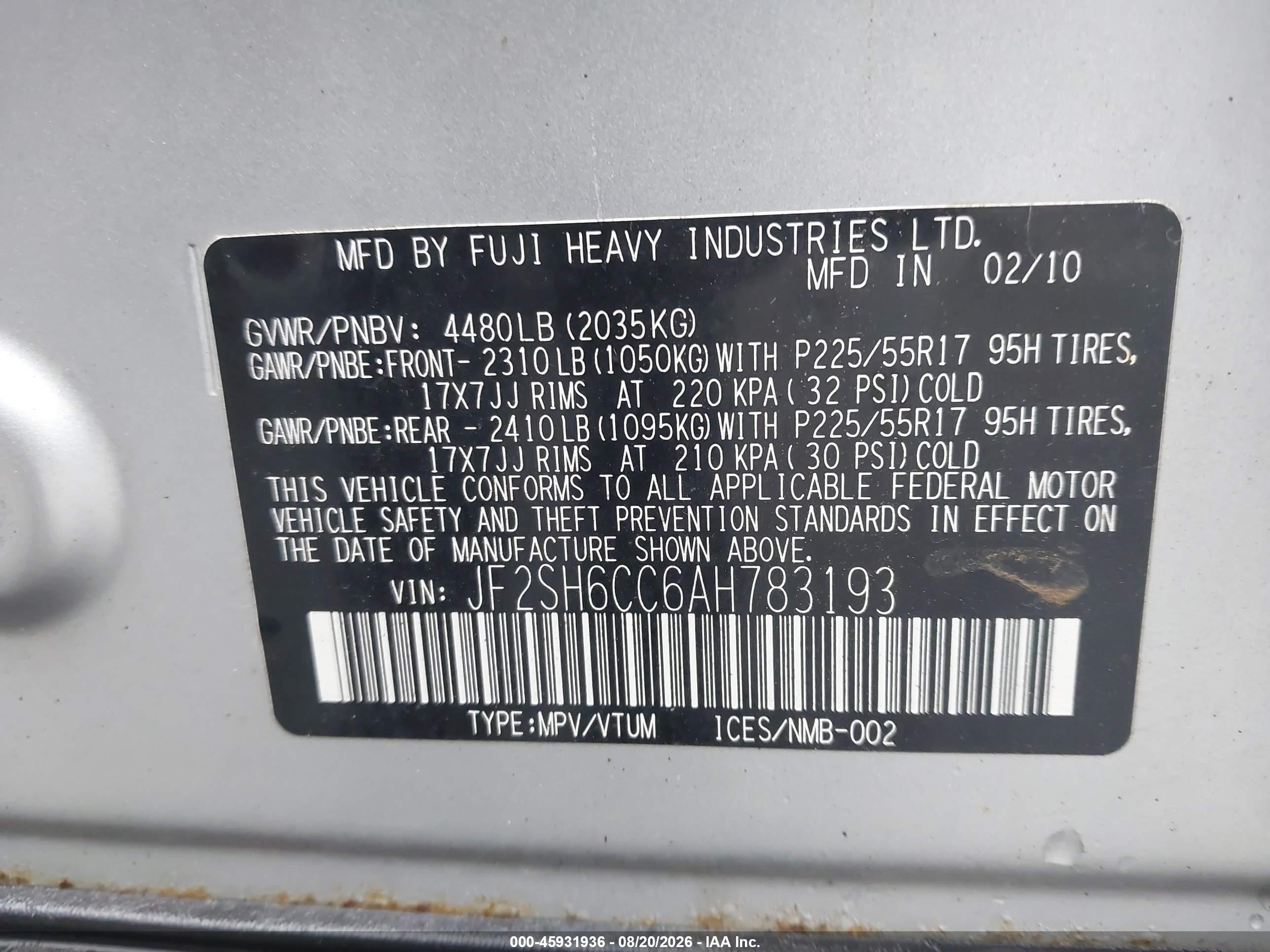2010 Subaru Forester 2.5x Premium Silver vin: JF2SH6CC6AH783193