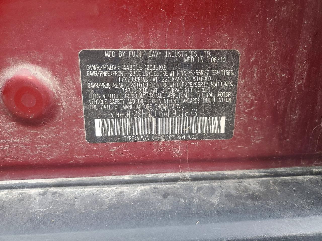 2010 Subaru Forester 2.5x Premium Red vin: JF2SH6CC6AH901873