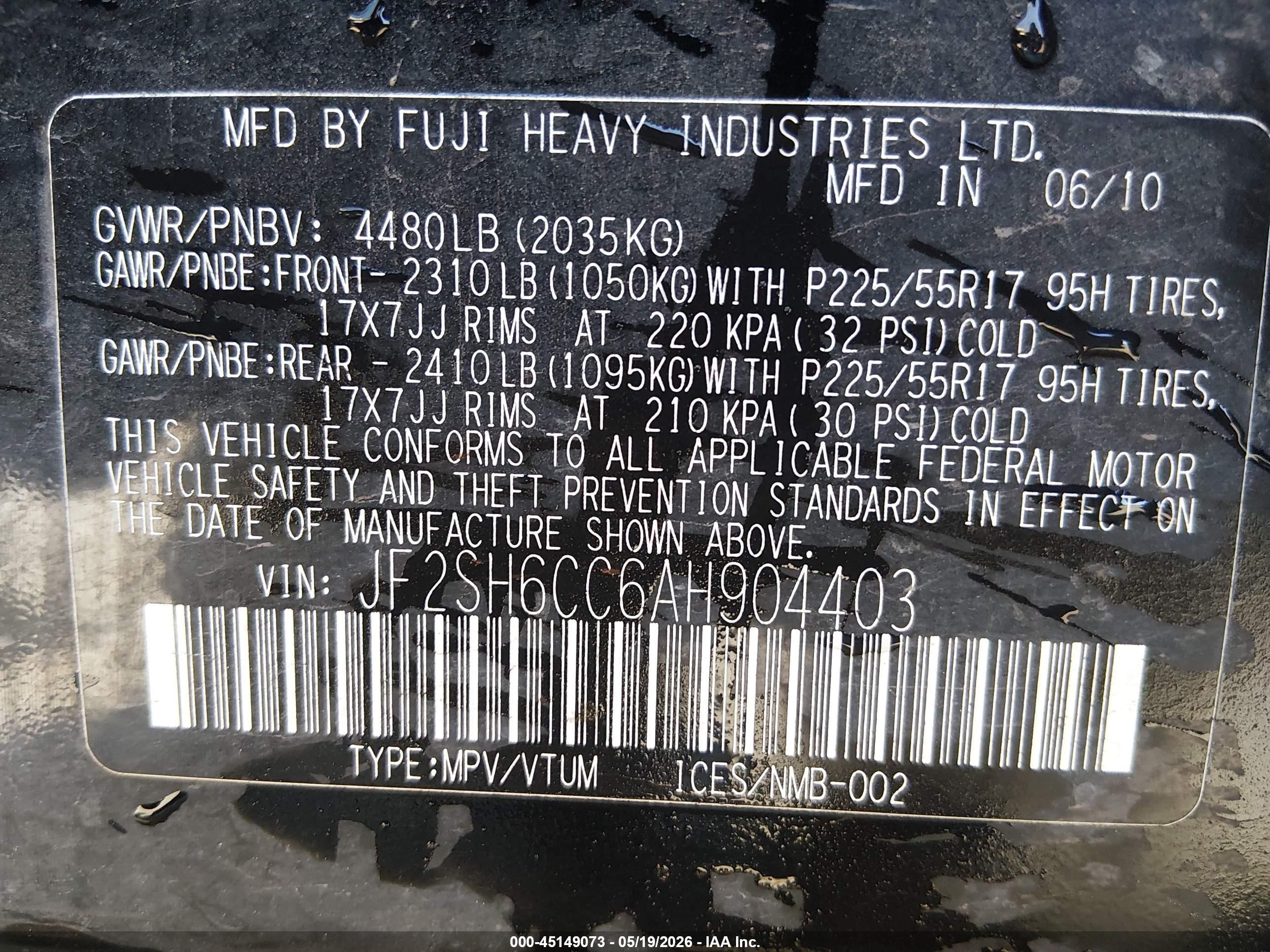 2010 Subaru Forester 2.5x Premium Black vin: JF2SH6CC6AH904403