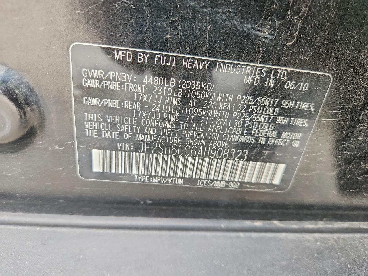 2010 Subaru Forester 2.5x Premium Black vin: JF2SH6CC6AH908323