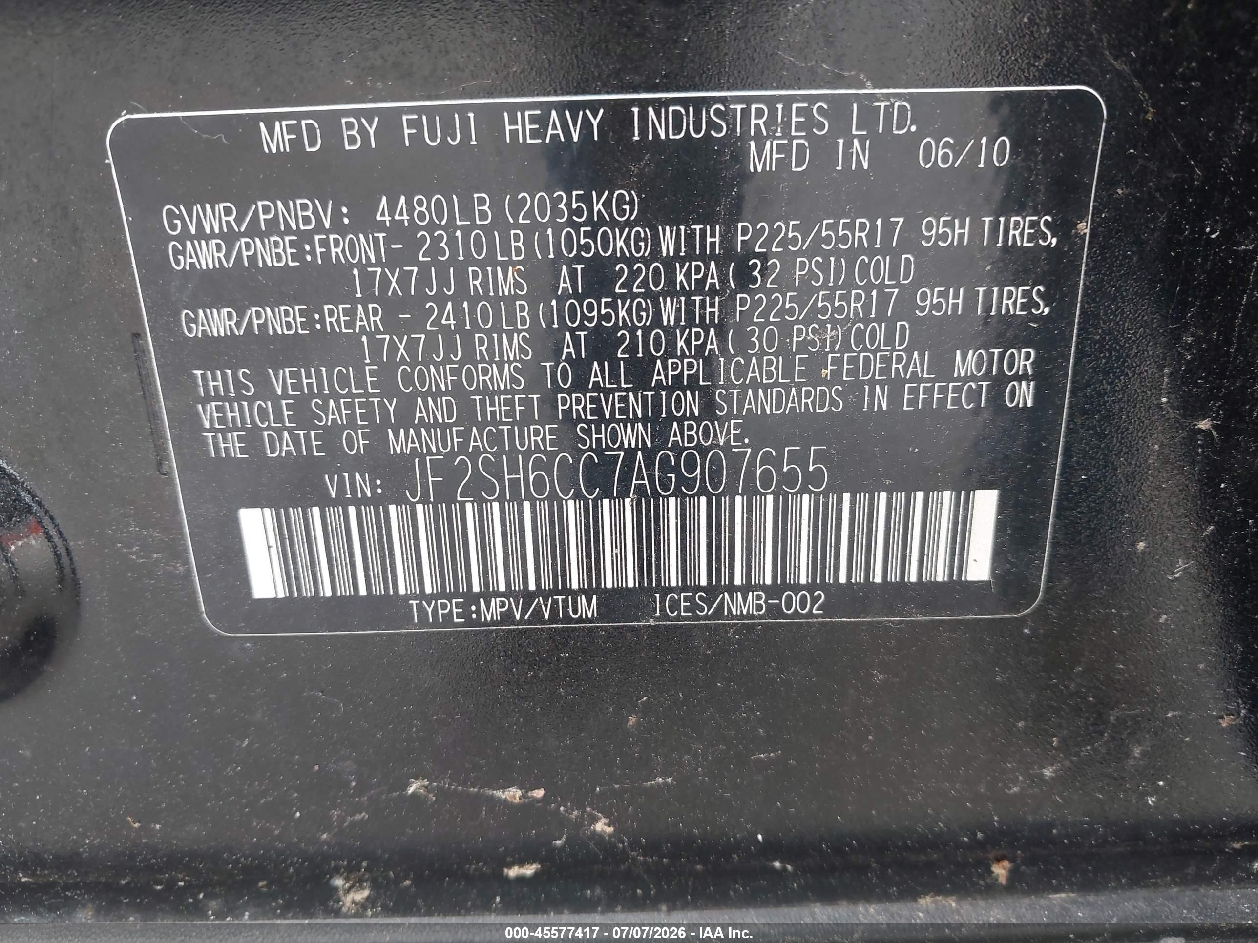 2010 Subaru Forester 2.5x Premium Black vin: JF2SH6CC7AG907655