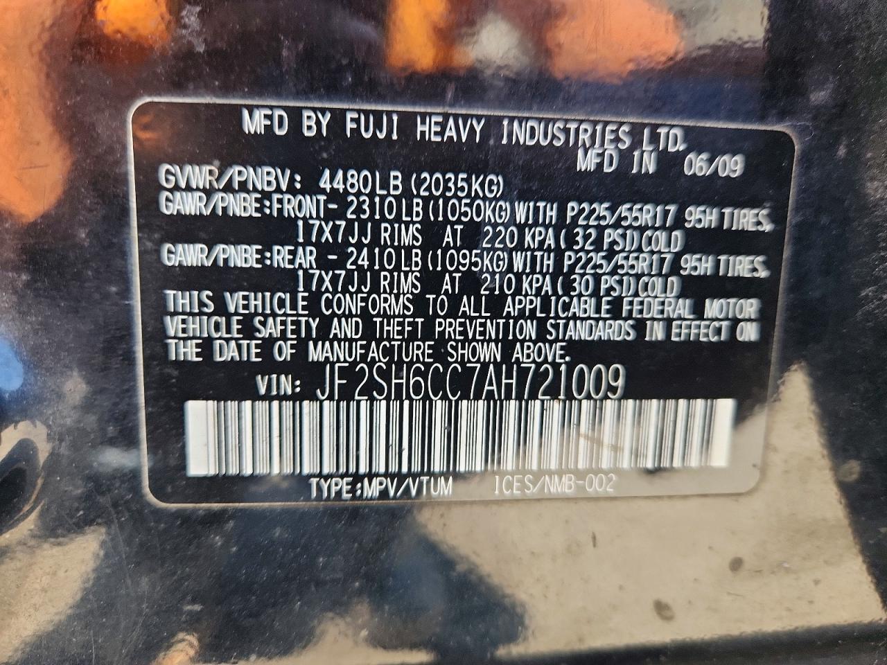 2010 Subaru Forester 2.5x Premium Black vin: JF2SH6CC7AH721009
