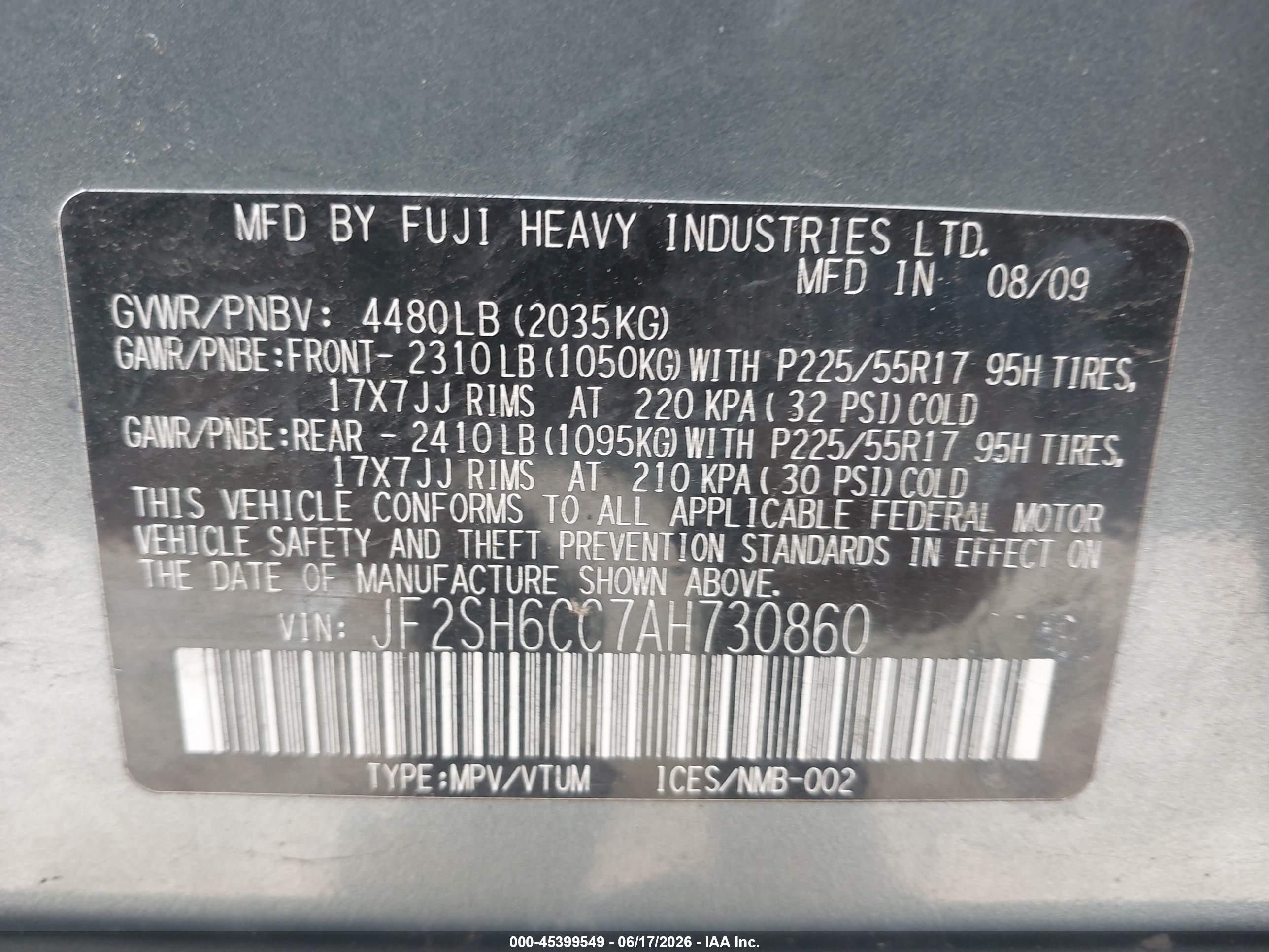 2010 Subaru Forester 2.5x Premium Green vin: JF2SH6CC7AH730860