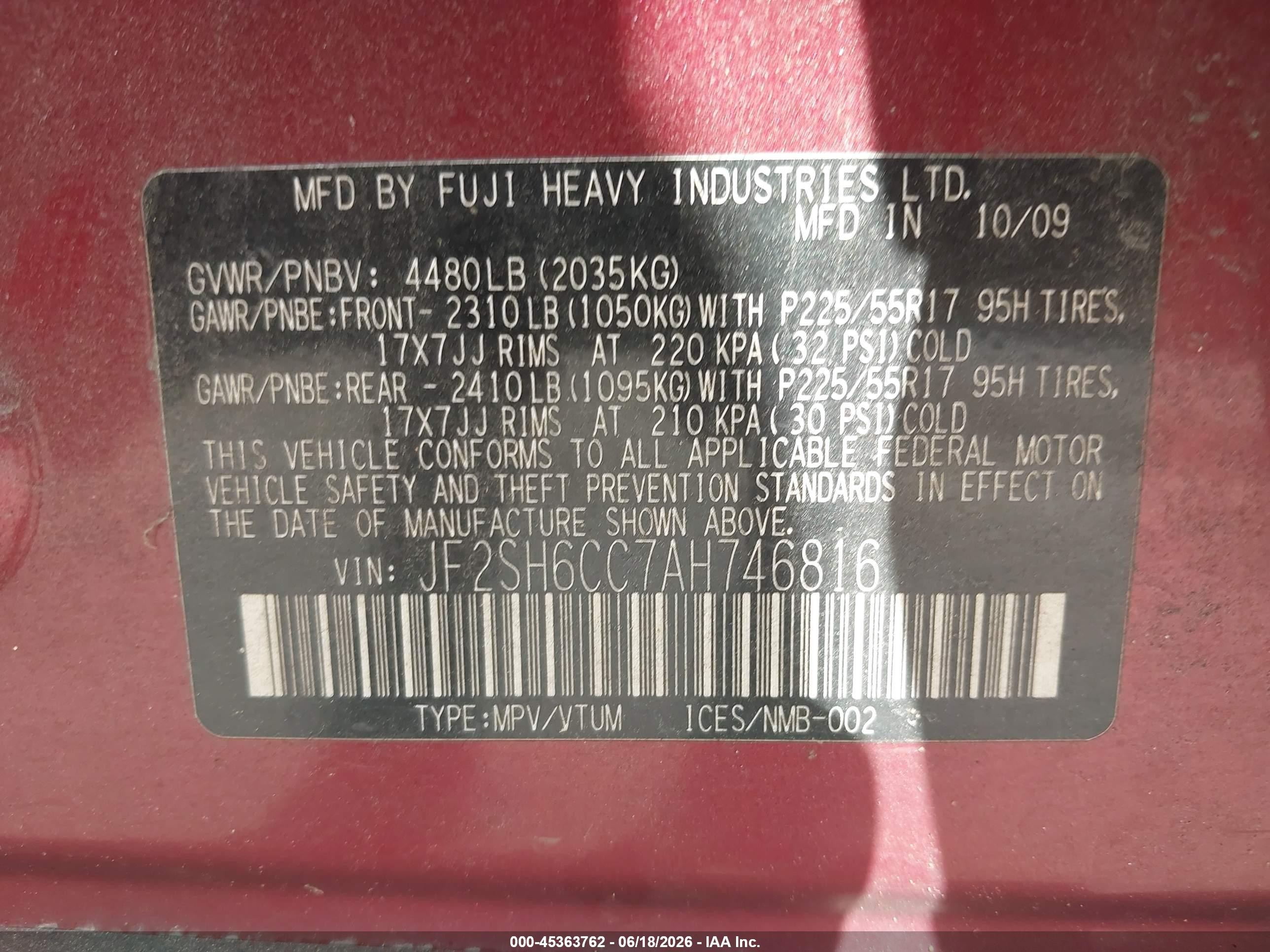 2010 Subaru Forester 2.5x Premium Красный vin: JF2SH6CC7AH746816