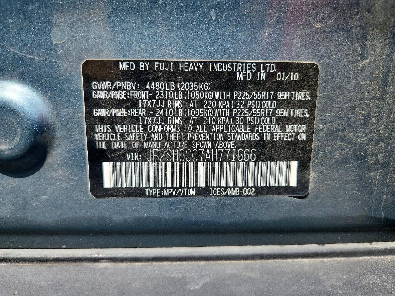2010 Subaru Forester 2.5x Premium Blue vin: JF2SH6CC7AH771666