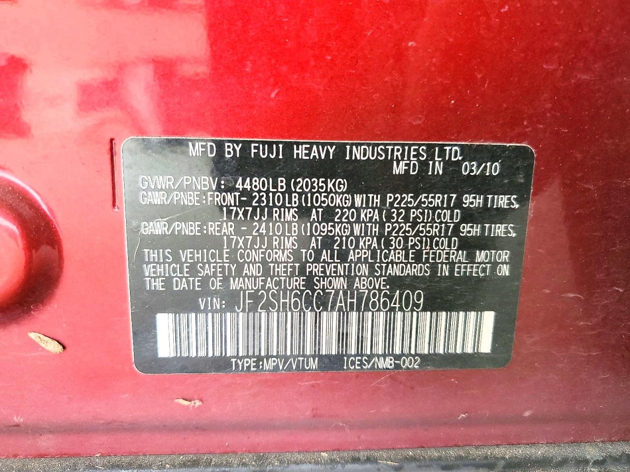 2010 Subaru Forester 2.5x Premium Burgundy vin: JF2SH6CC7AH786409
