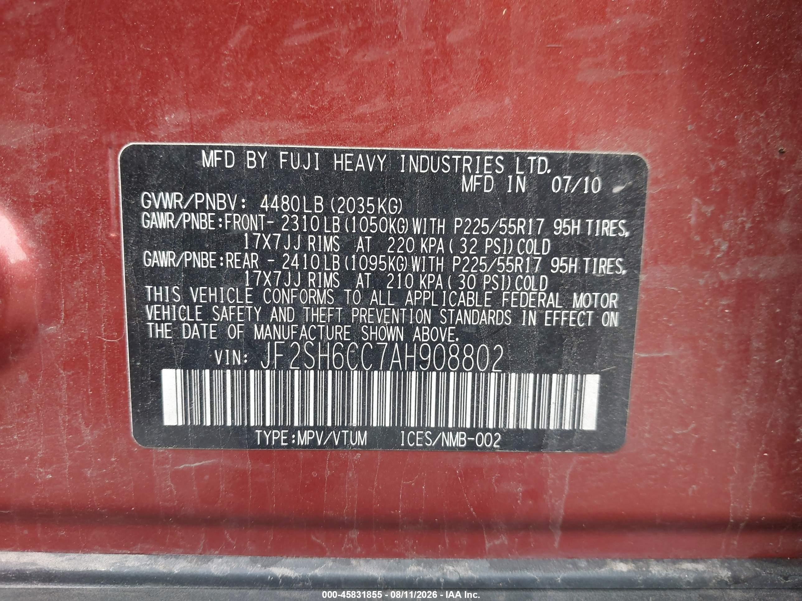 2010 Subaru Forester 2.5x Premium Orange vin: JF2SH6CC7AH908802