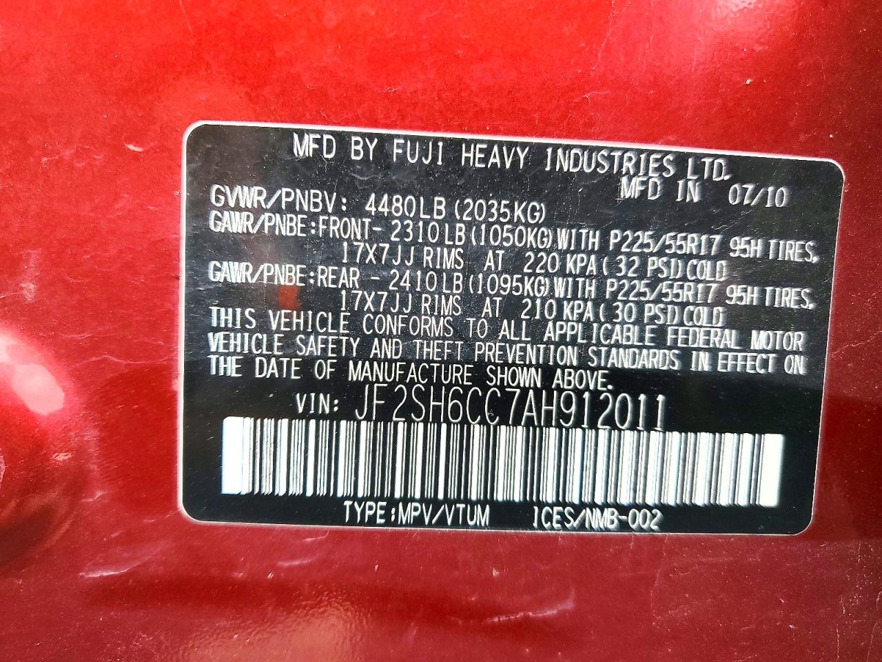2010 Subaru Forester 2.5x Premium Maroon vin: JF2SH6CC7AH912011