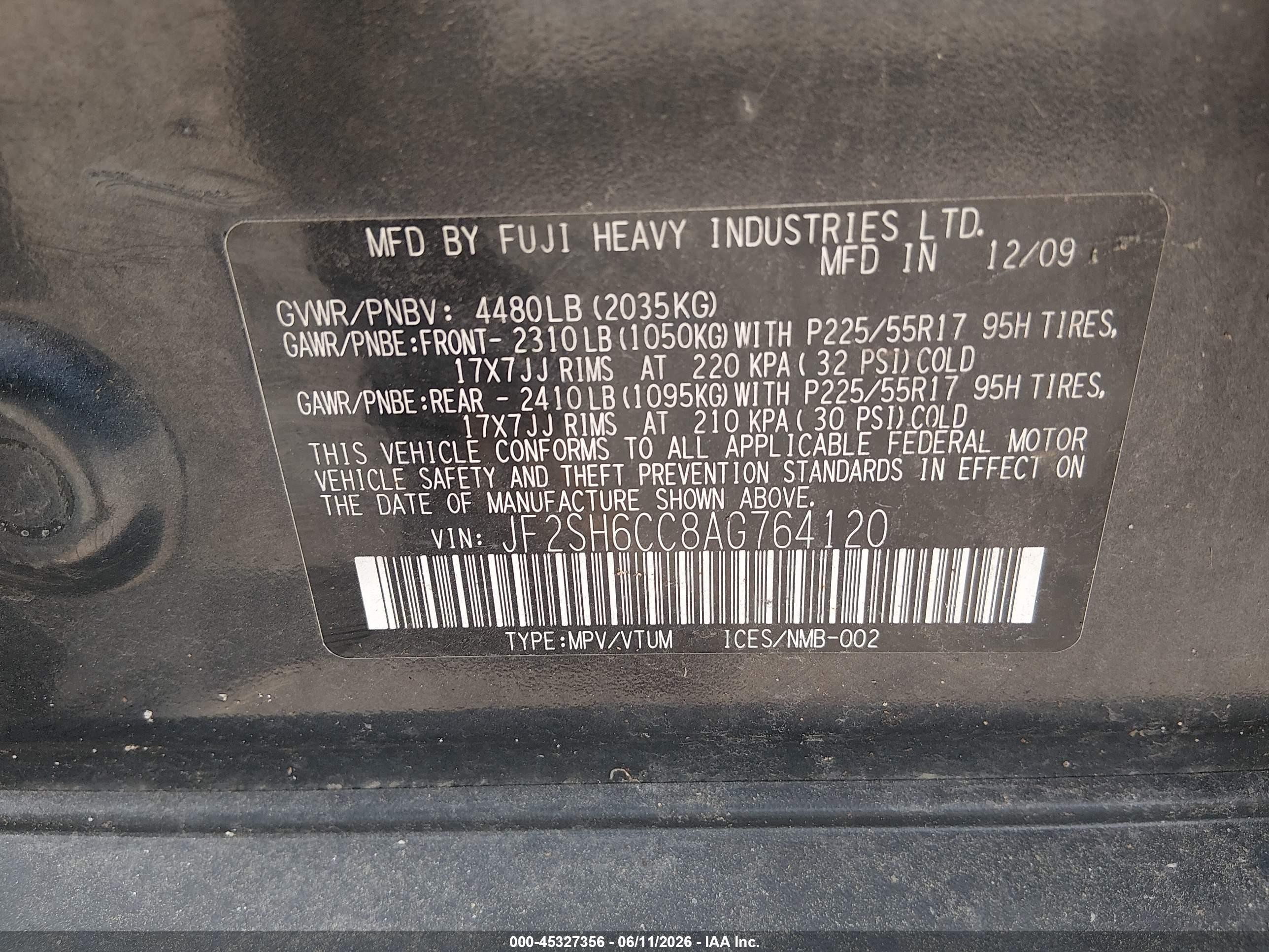 2010 Subaru Forester 2.5x Premium Blue vin: JF2SH6CC8AG764120