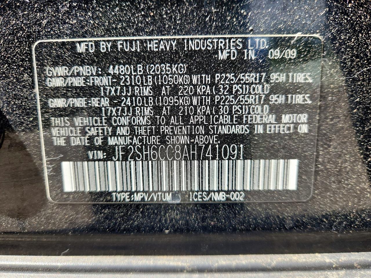 2010 Subaru Forester 2.5x Premium Black vin: JF2SH6CC8AH741091
