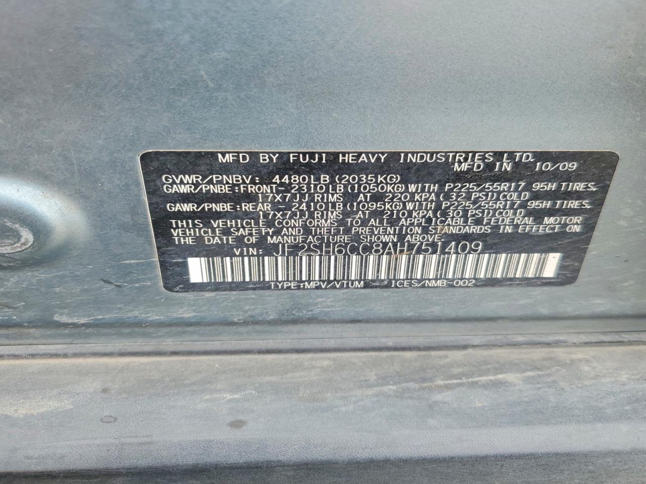 2010 Subaru Forester 2.5x Premium Teal vin: JF2SH6CC8AH751409