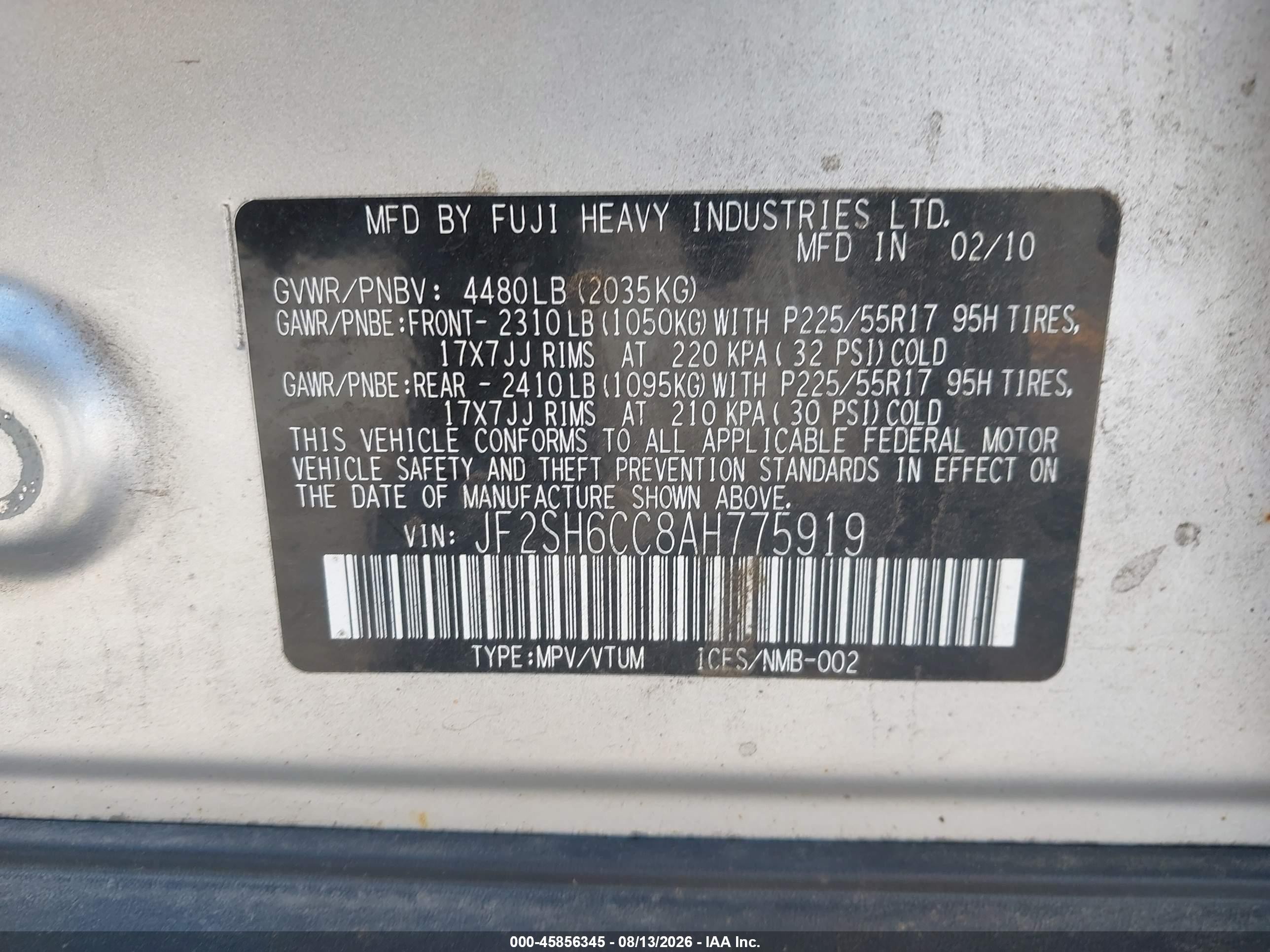 2010 Subaru Forester 2.5x Premium Silver vin: JF2SH6CC8AH775919