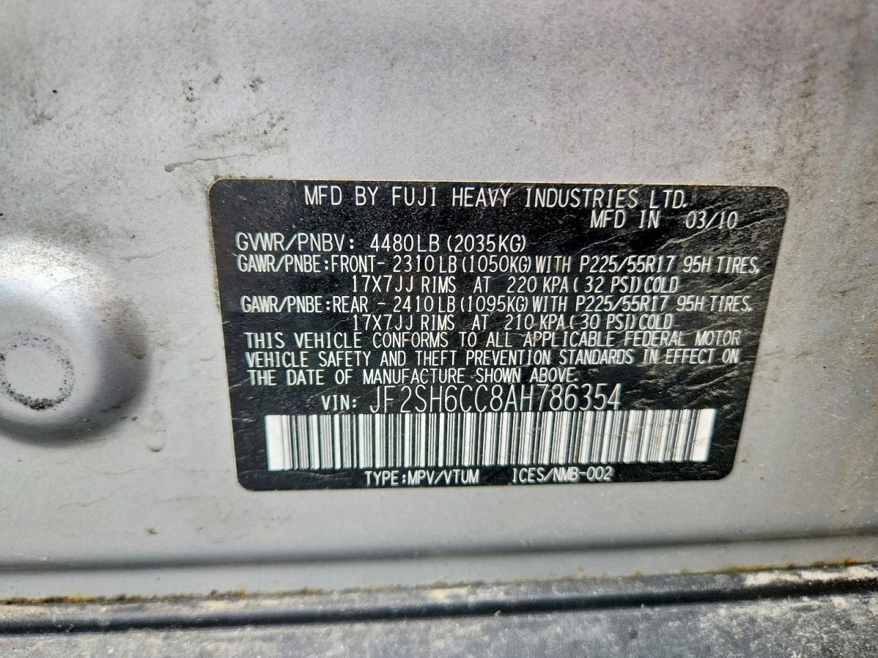 2010 Subaru Forester 2.5x Premium Silver vin: JF2SH6CC8AH786354