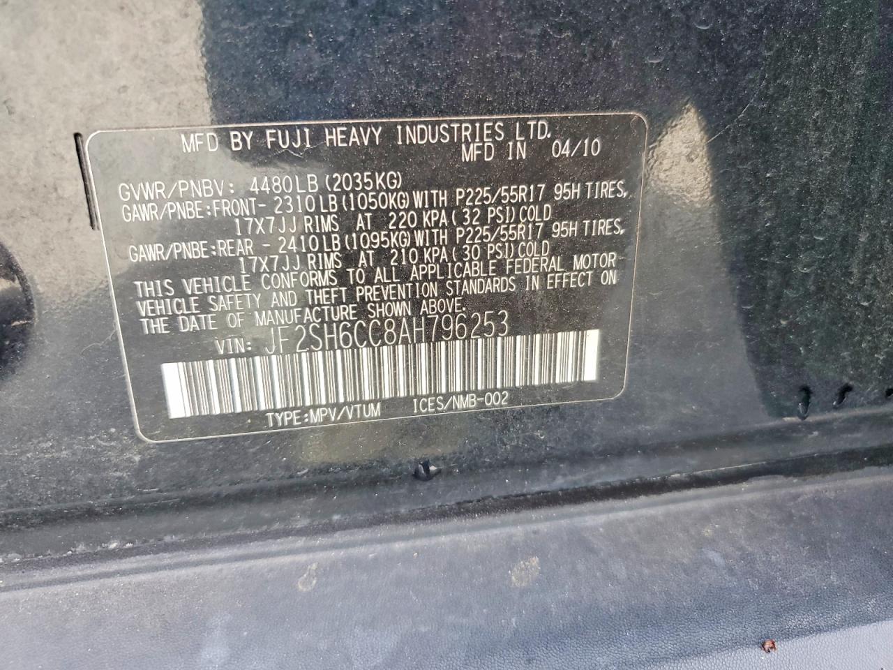 2010 Subaru Forester 2.5x Premium Black vin: JF2SH6CC8AH796253