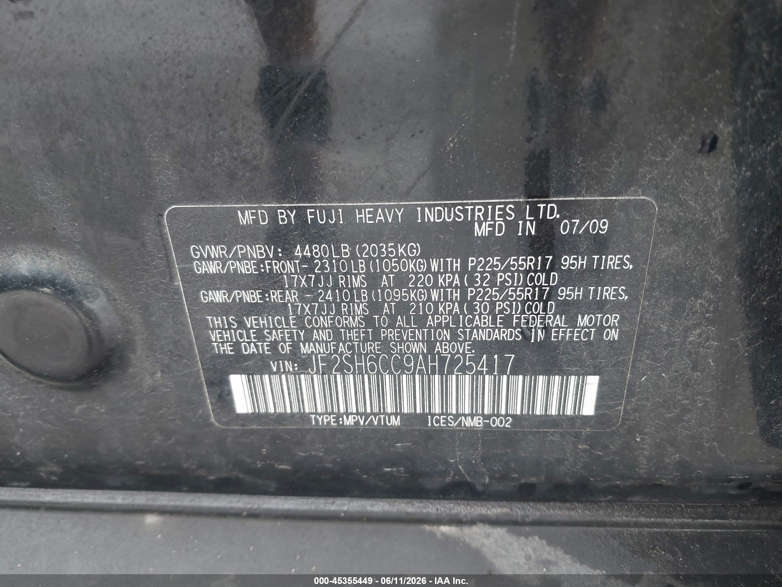 2010 Subaru Forester 2.5x Premium Black vin: JF2SH6CC9AH725417