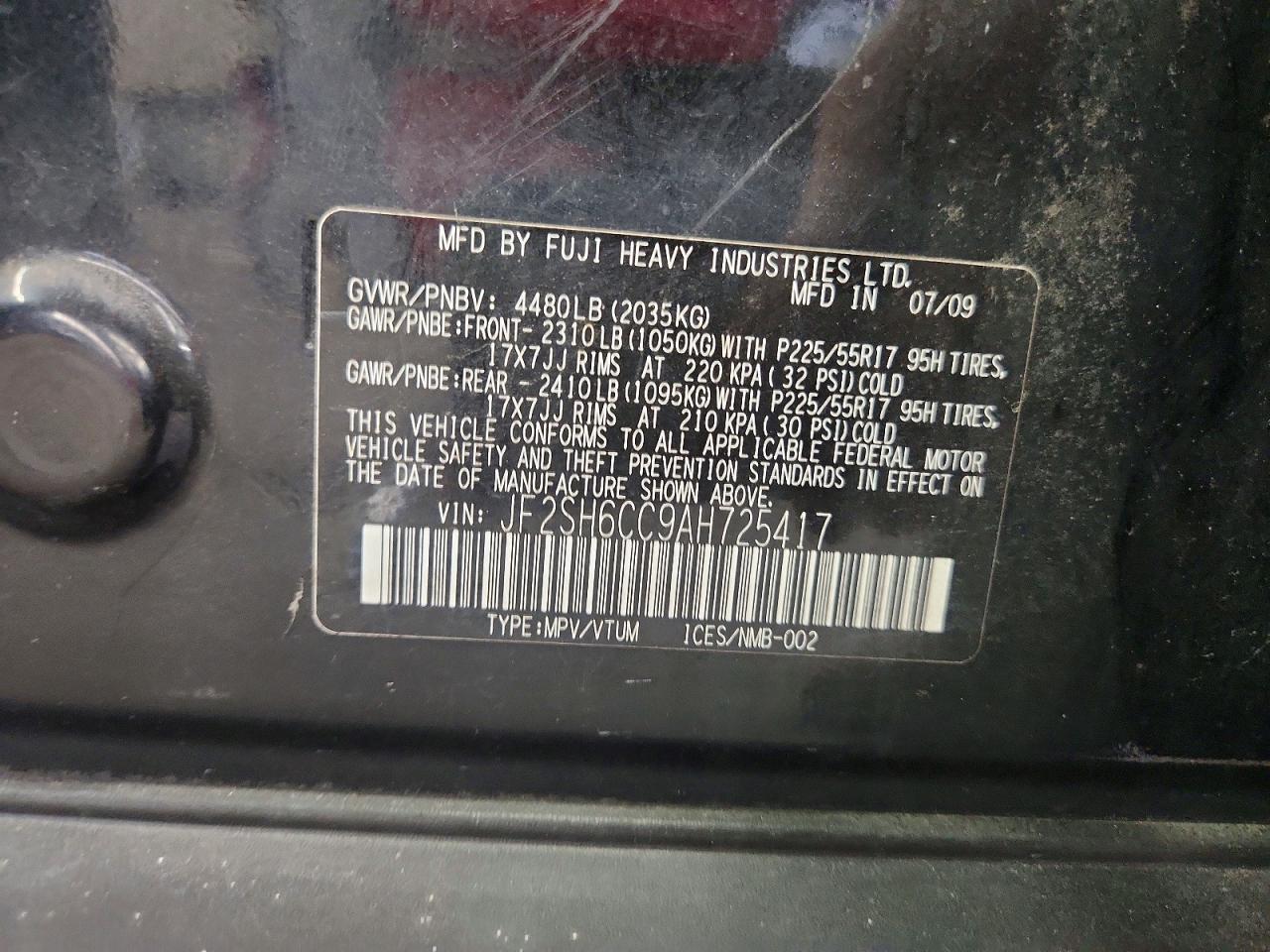 2010 Subaru Forester 2.5x Premium Black vin: JF2SH6CC9AH725417