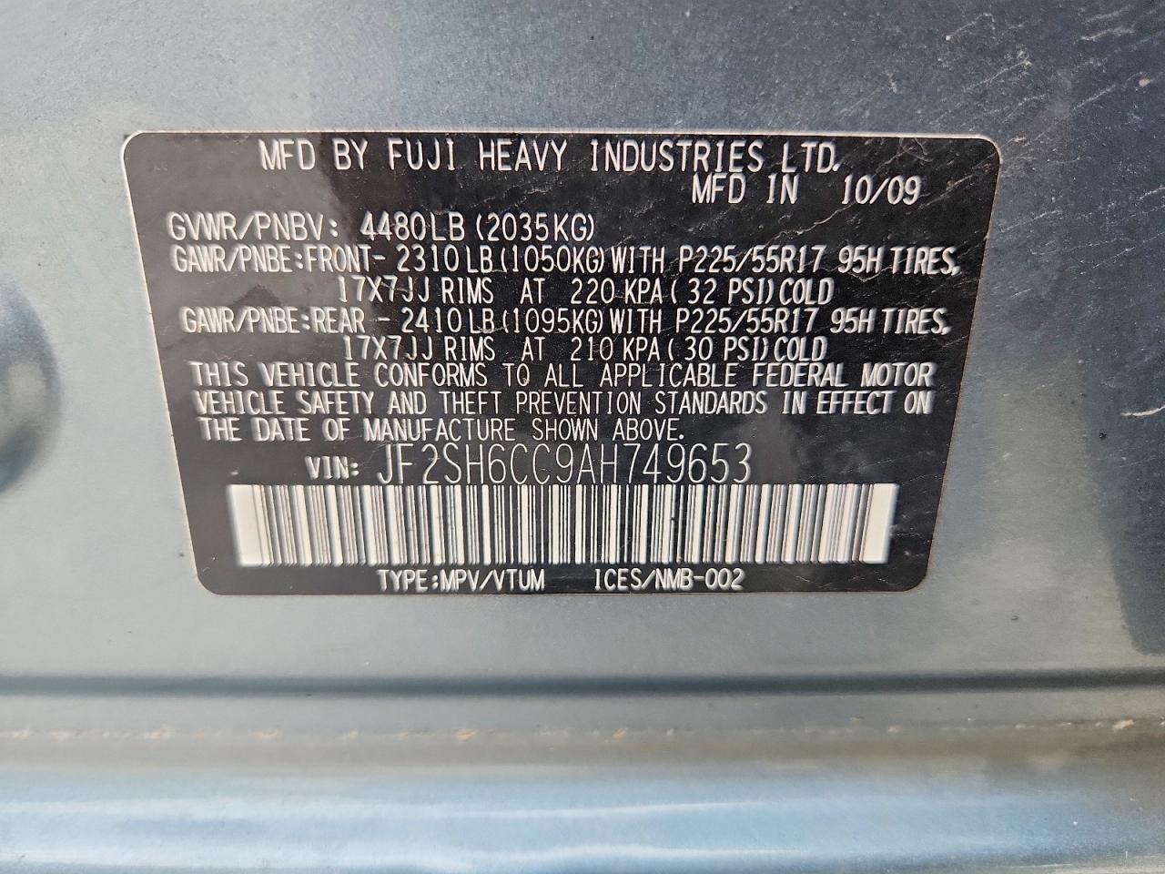 2010 Subaru Forester 2.5x Premium Green vin: JF2SH6CC9AH749653